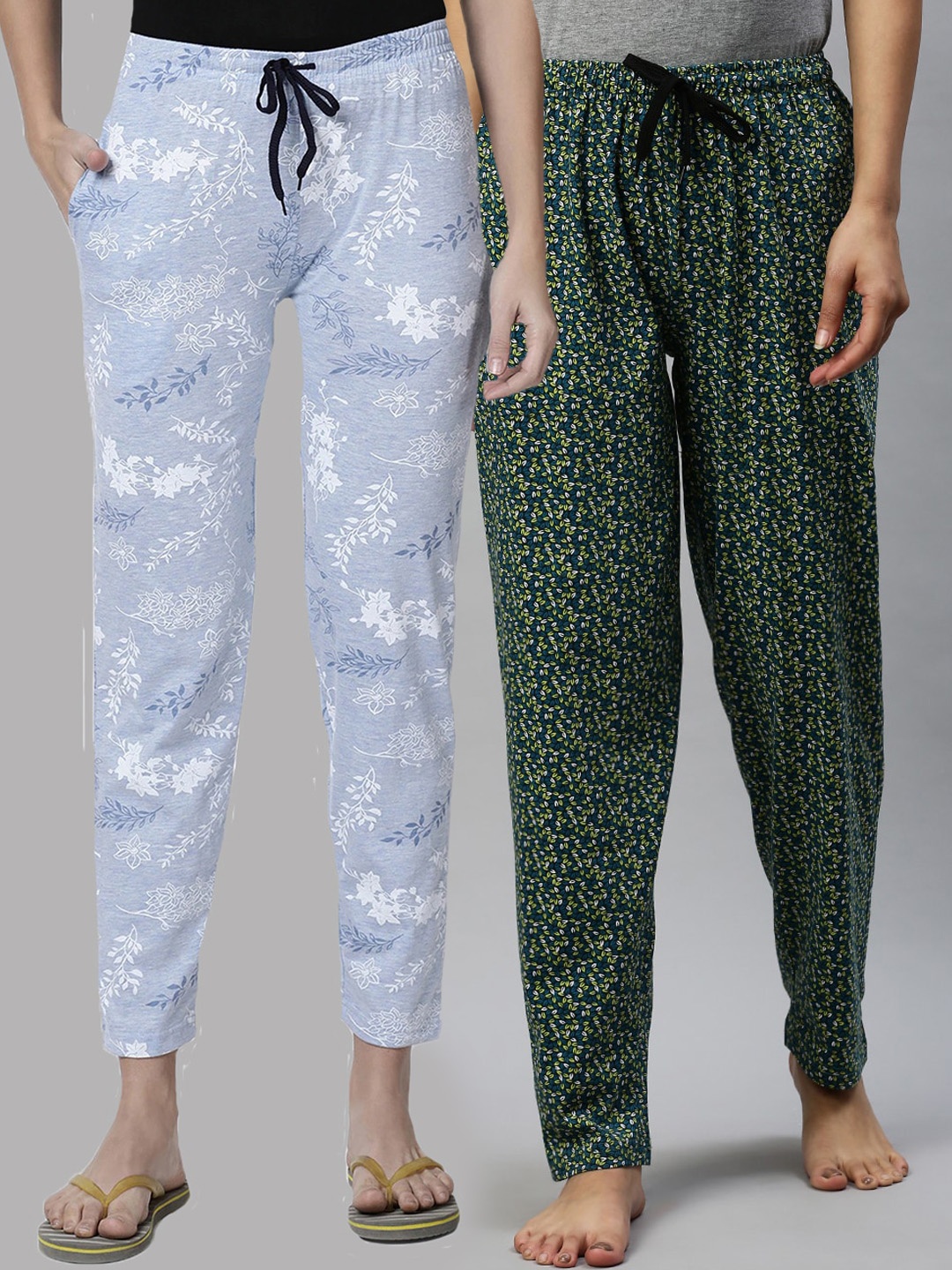 

Kryptic Woman Pack of 2 Blue & Green 100% Cotton Printed Lounge Pants