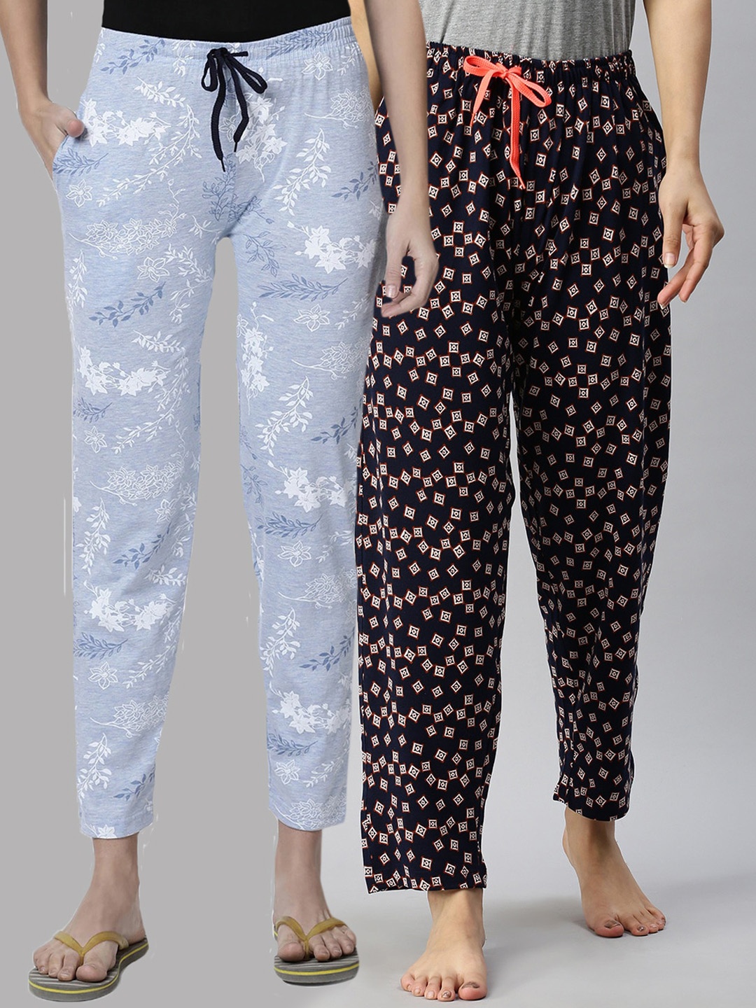 

Kryptic Women Blue & Navy Blue Pack Of 2 Printed Pure Cotton Lounge Pants