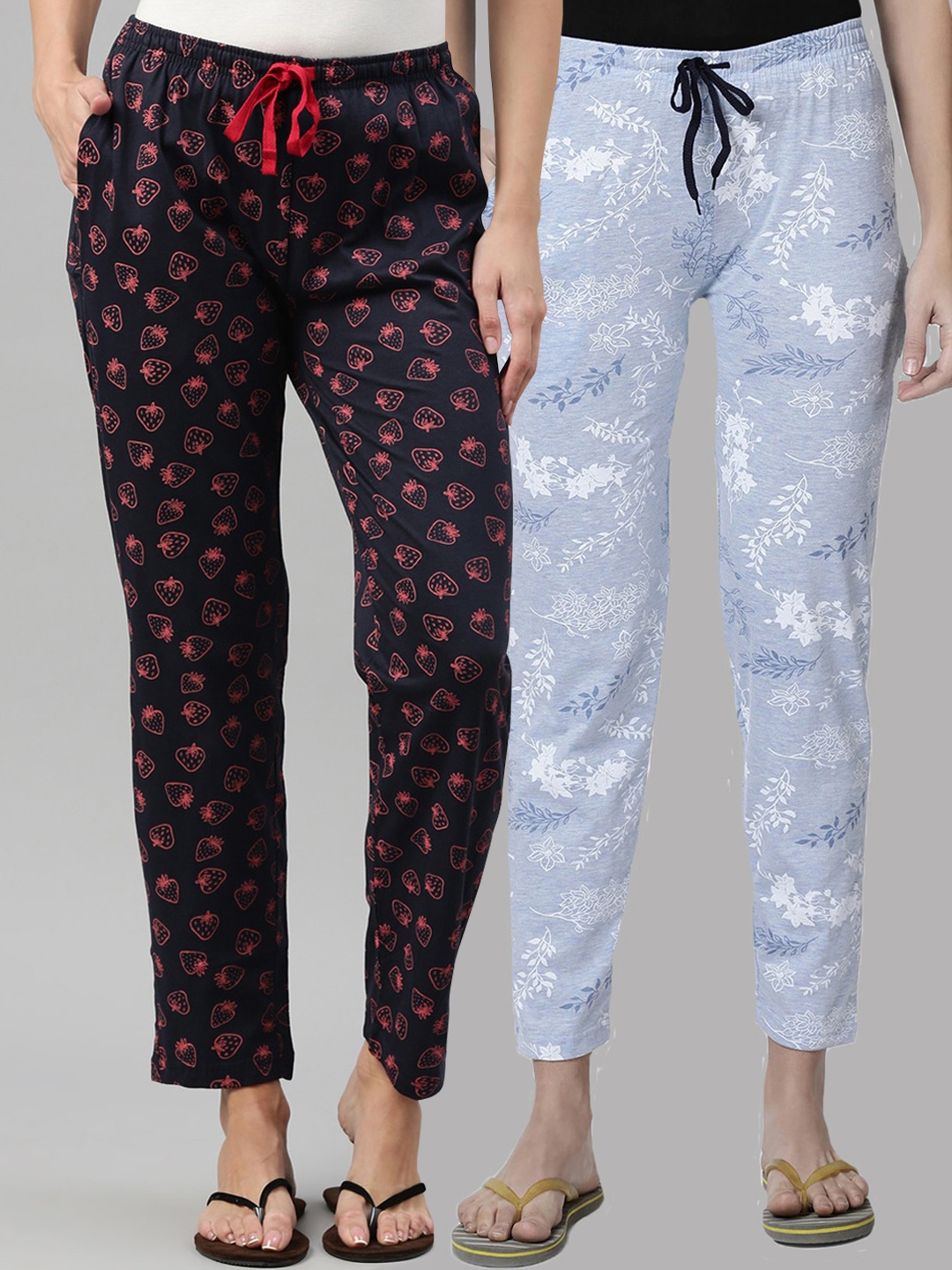 

Kryptic Women Pack of 2 Navy Blue Printed Cotton Lounge Pants