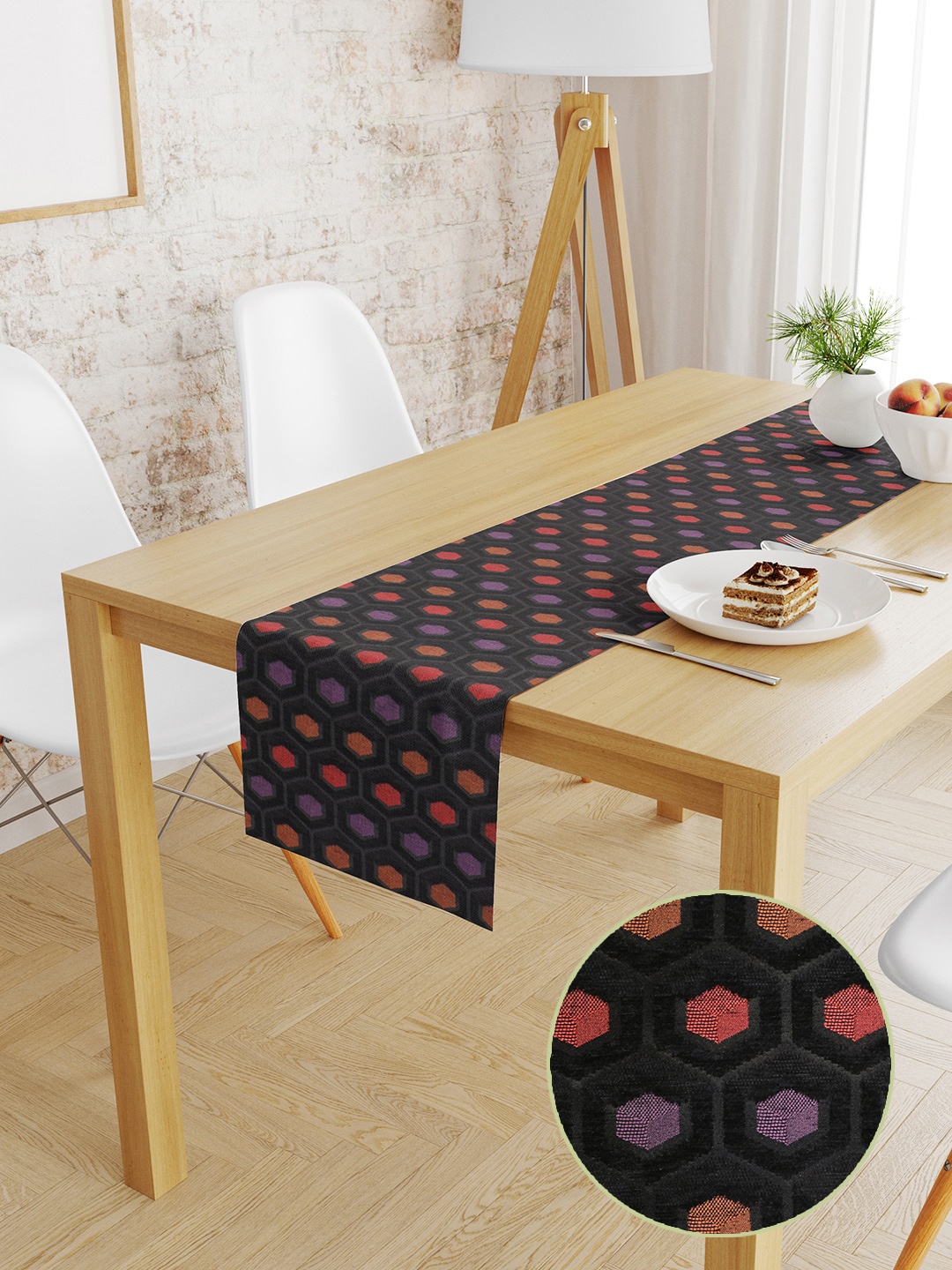 

S9home by Seasons Black & Purple Geometric 6 Seater Table Runner