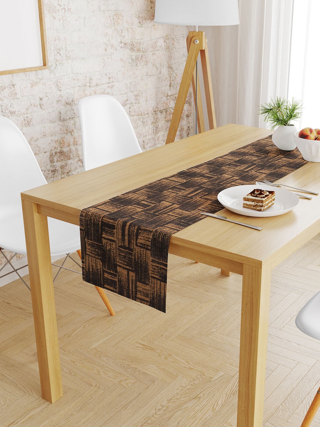 

S9home by Seasons Coffee Brown Geometric 6 Seater Table Runner