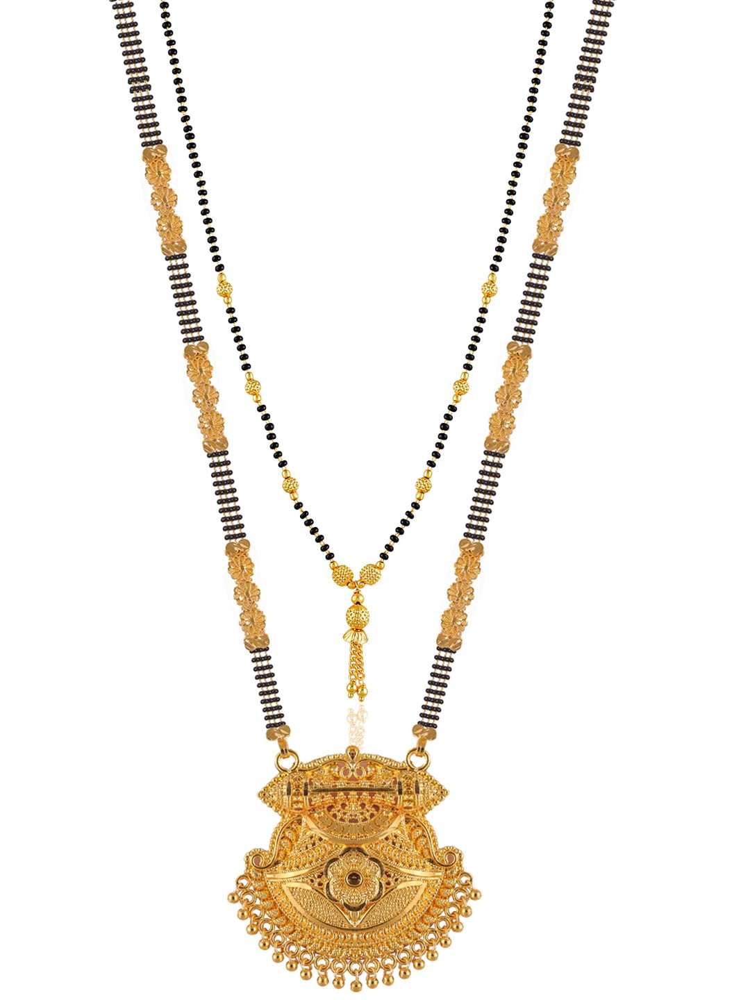 

Brandsoon Set Of 2 Gold-Plated Black & White Stone Studded & Beaded Mangalsutra