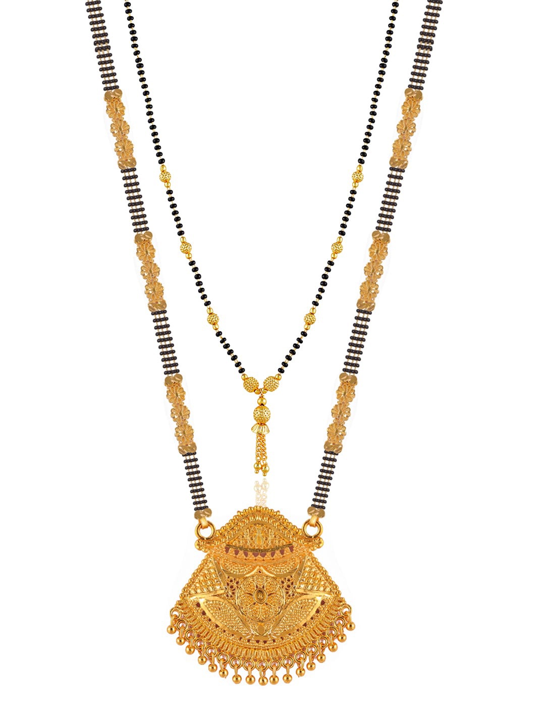 

Brandsoon Set Of 2 Gold-Plated Black & White Stone Studded & Beaded Mangalsutra