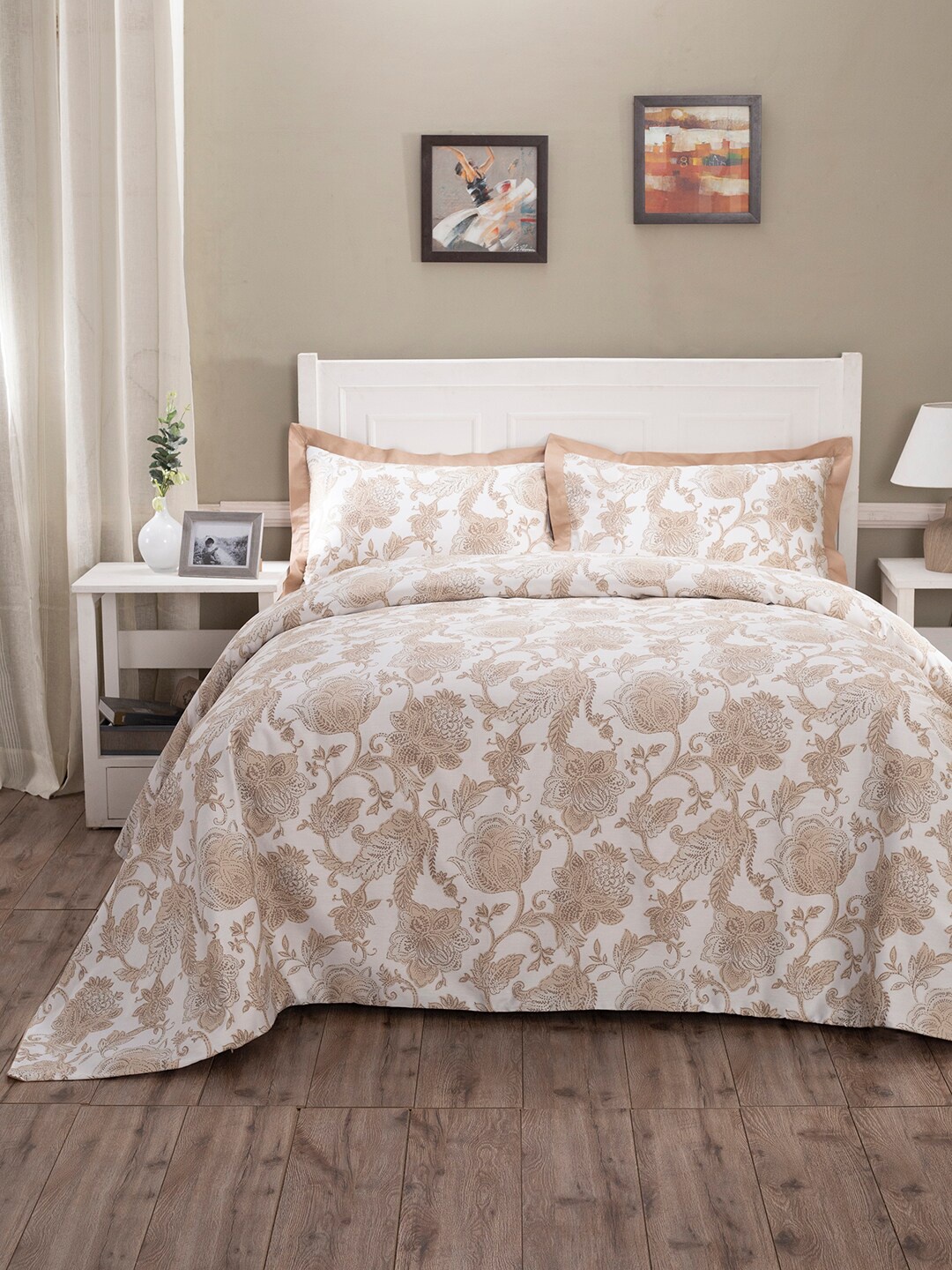 

MASPAR Cream Art Nouveau Printed Pure Cotton 210 TC Double Duvet Cover With 2 Pillow Cover