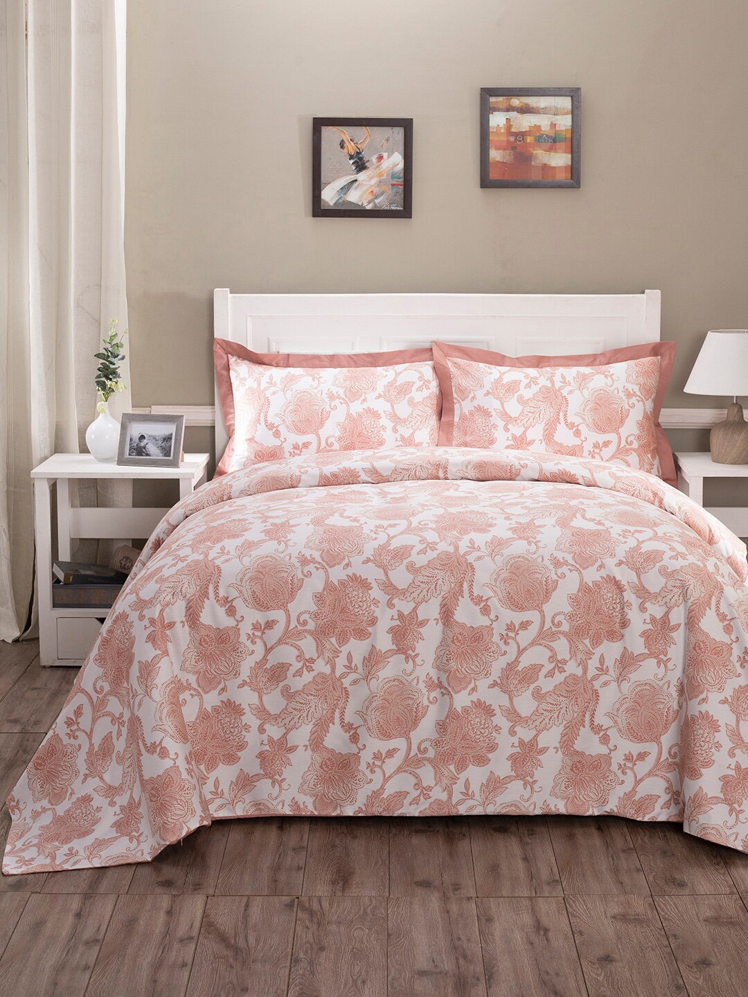 

MASPAR Red Printed Pure Cotton 210 TC Double Queen Duvet Cover With 2 Pillow Covers