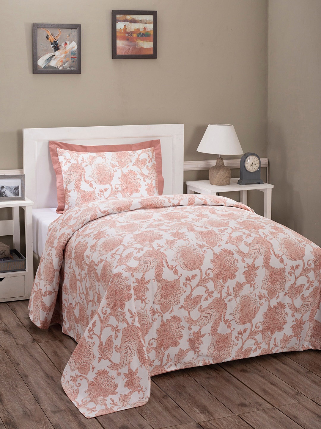 

MASPAR Red Floral Printed 210 TC Pure Cotton Single Duvet Cover With 1 Pillow Cover