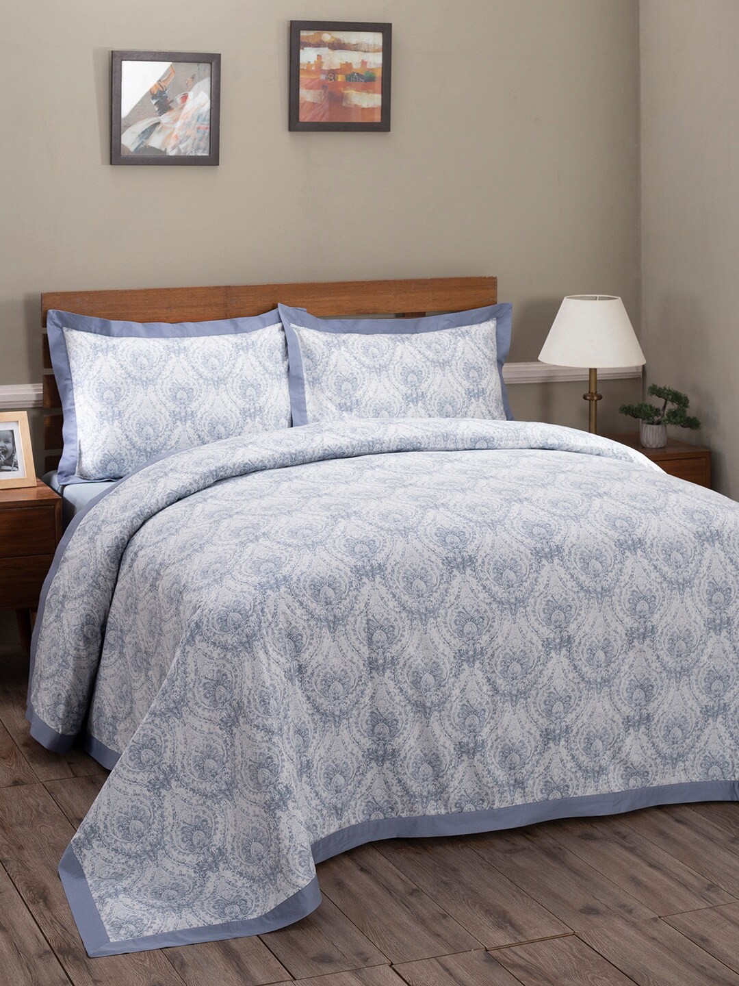 

MASPAR Blue Art Nouveau Printed Pure Cotton 400 TC Double Duvet Cover With 2 Pillow Cover
