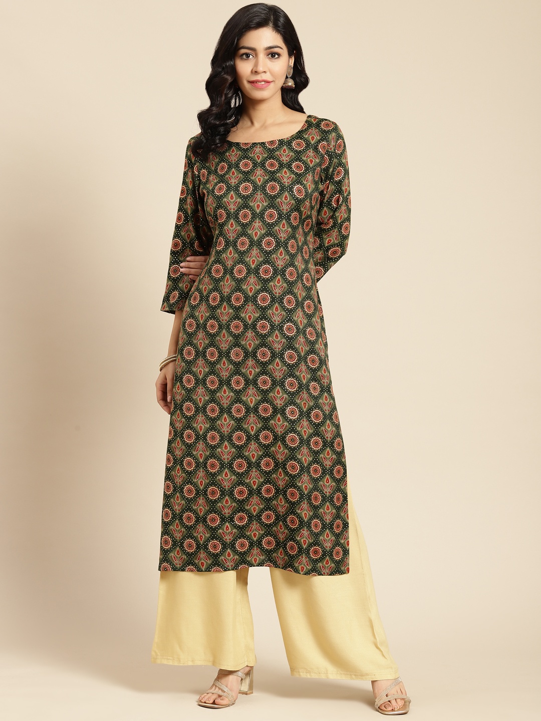 

Prakhya Women Green Ethnic Motifs Printed Kurta with Palazzos