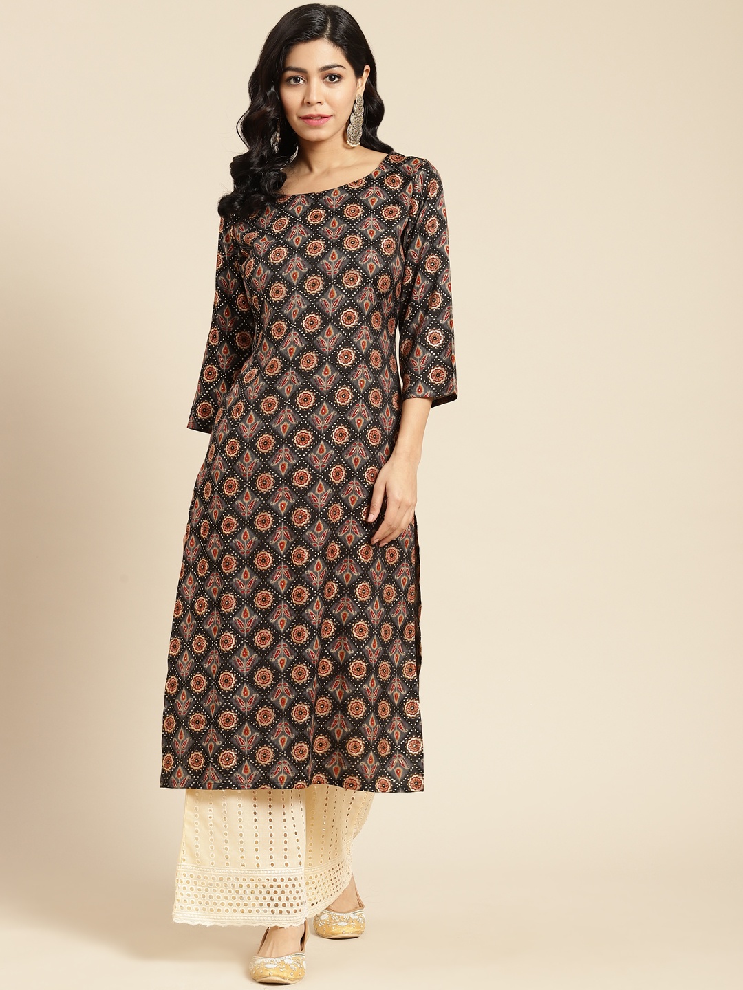 

Prakhya Women Black Ethnic Motifs Printed Kurta with Palazzos