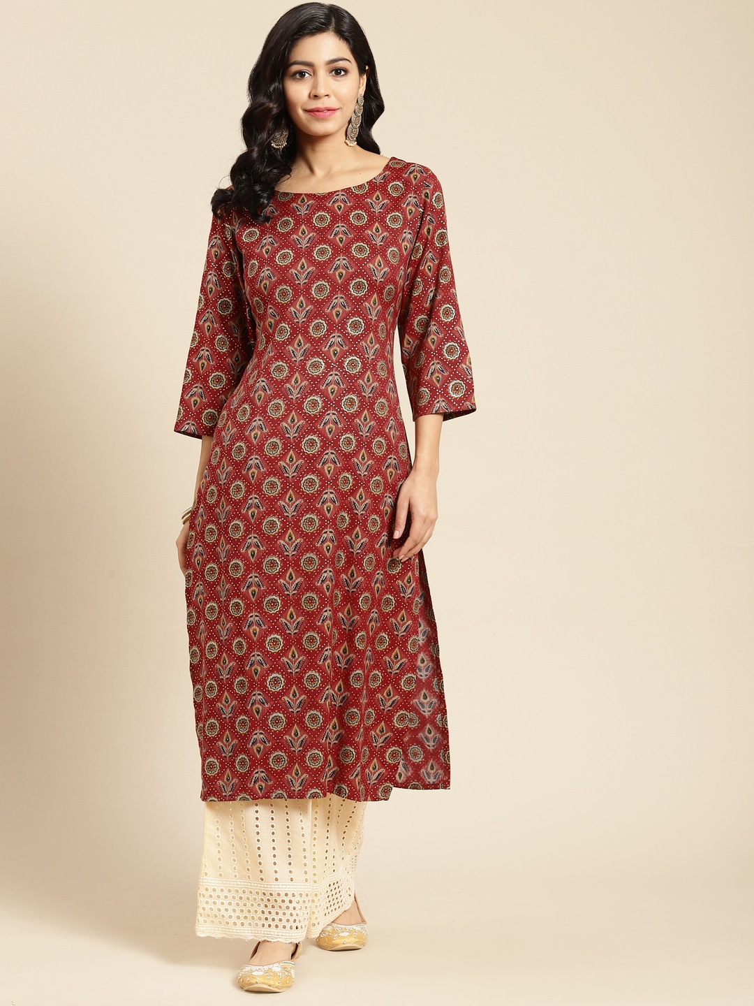 

Prakhya Women Red Ethnic Motifs Printed Kurta with Palazzos