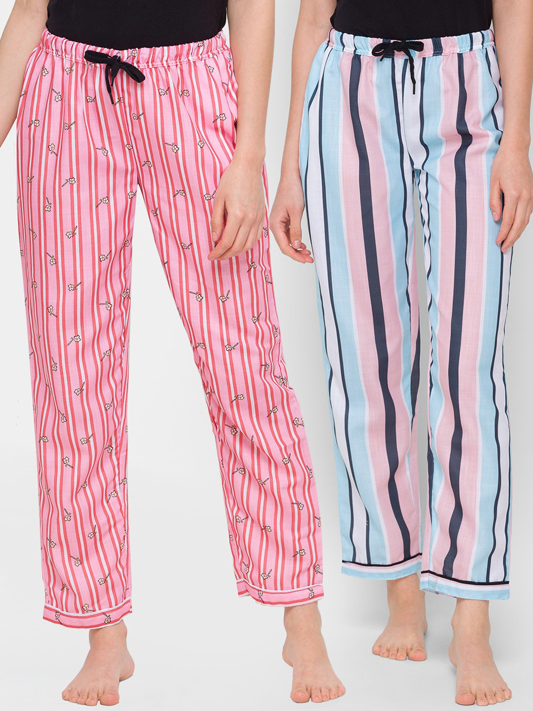 

FashionRack Women Pink & Blue Set Of 2 Printed Cotton Lounge Pants