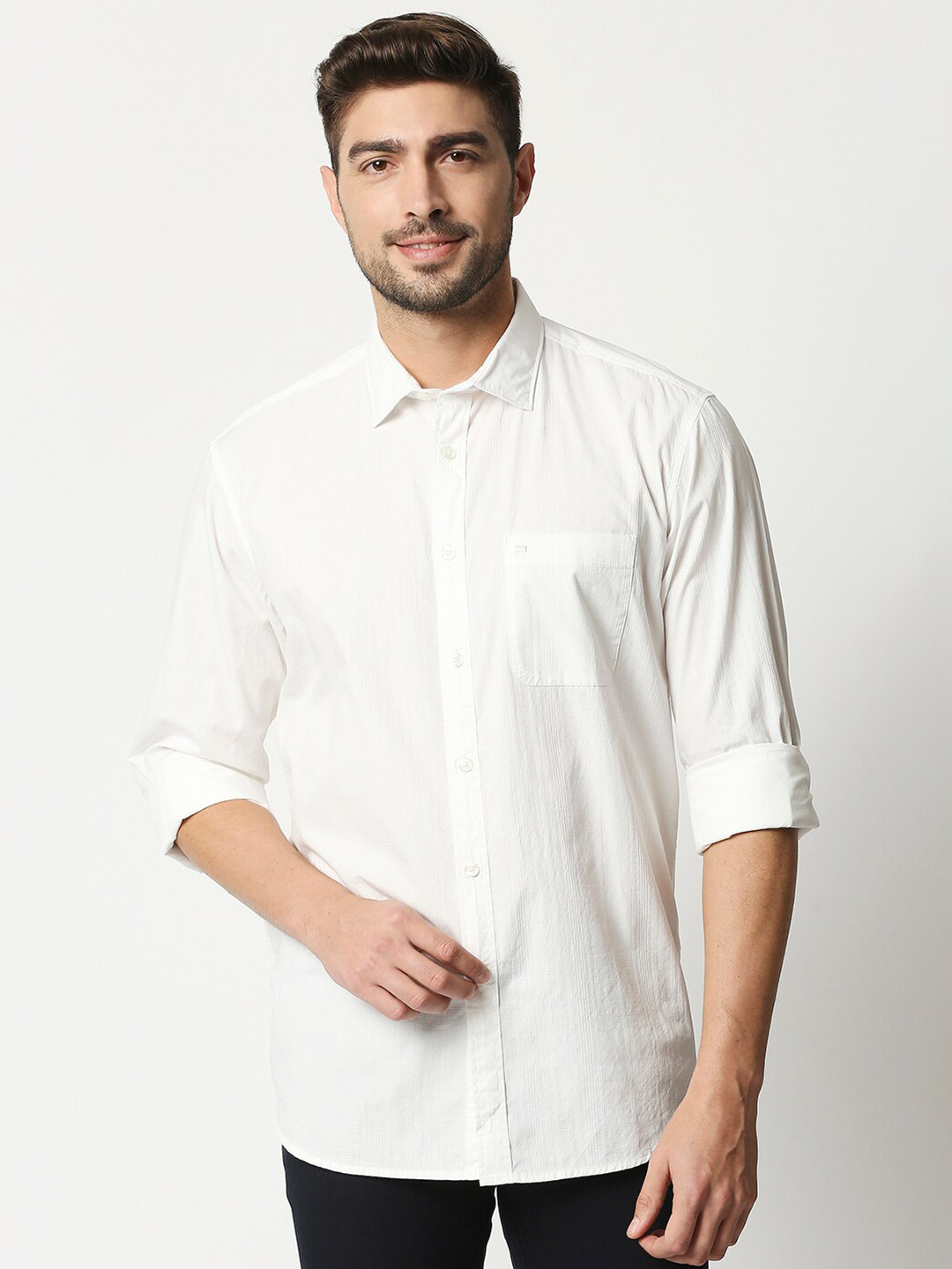 

Basics Men White Slim Fit Cotton Casual Shirt
