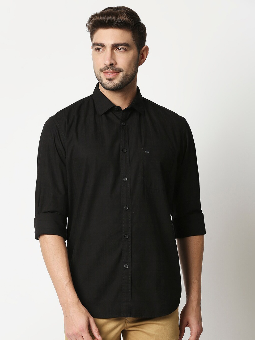 

Basics Men Black Slim Fit Cotton Casual Shirt
