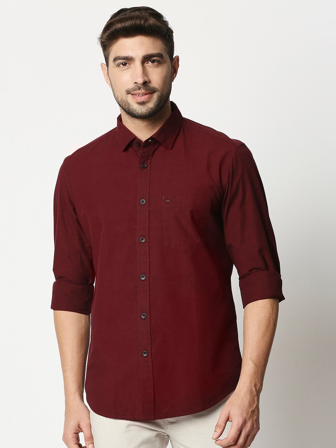 

Basics Men Maroon Slim Fit Casual Shirt