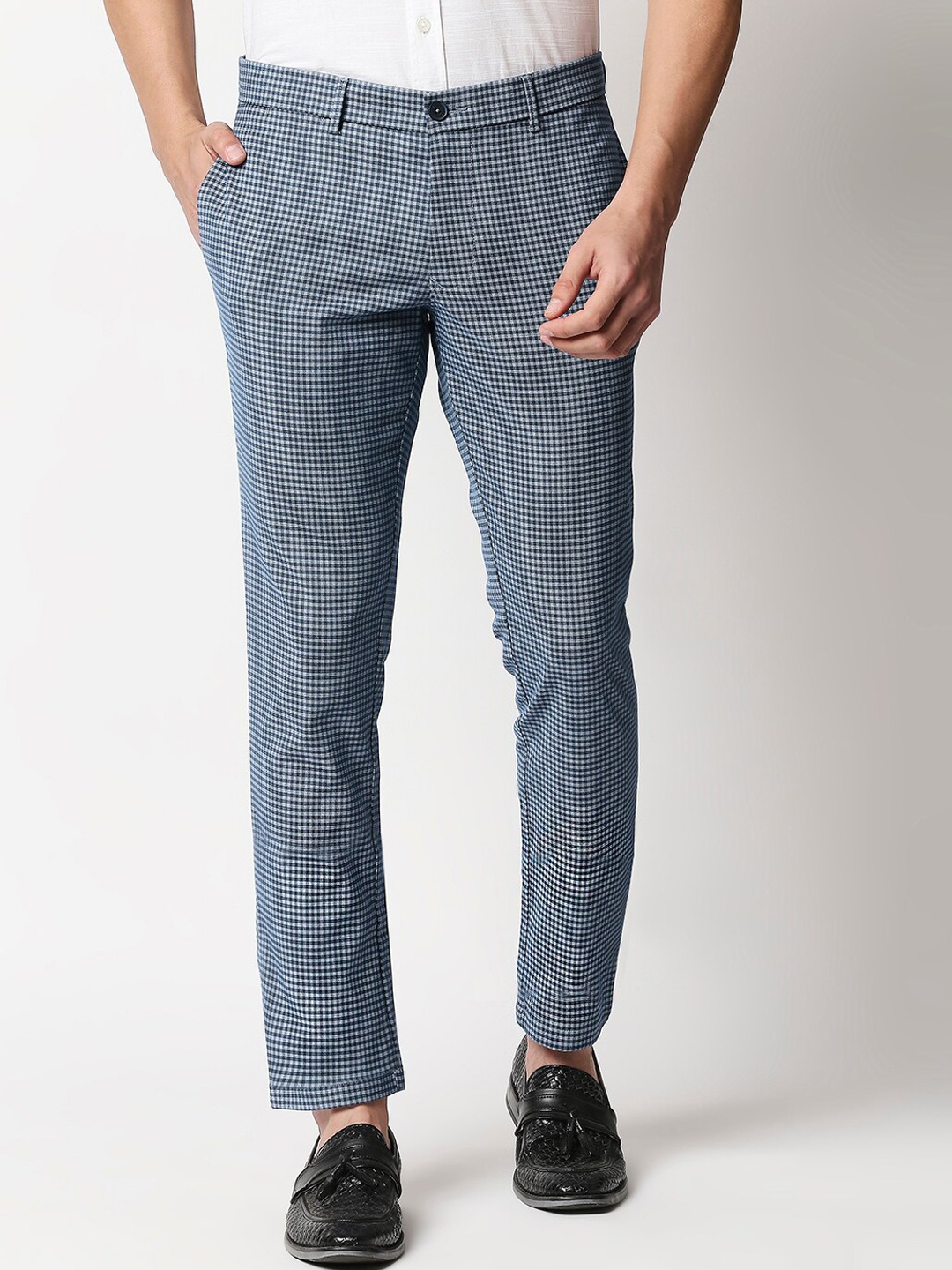 

Basics Men Blue Checked Tapered Fit Cotton Trousers