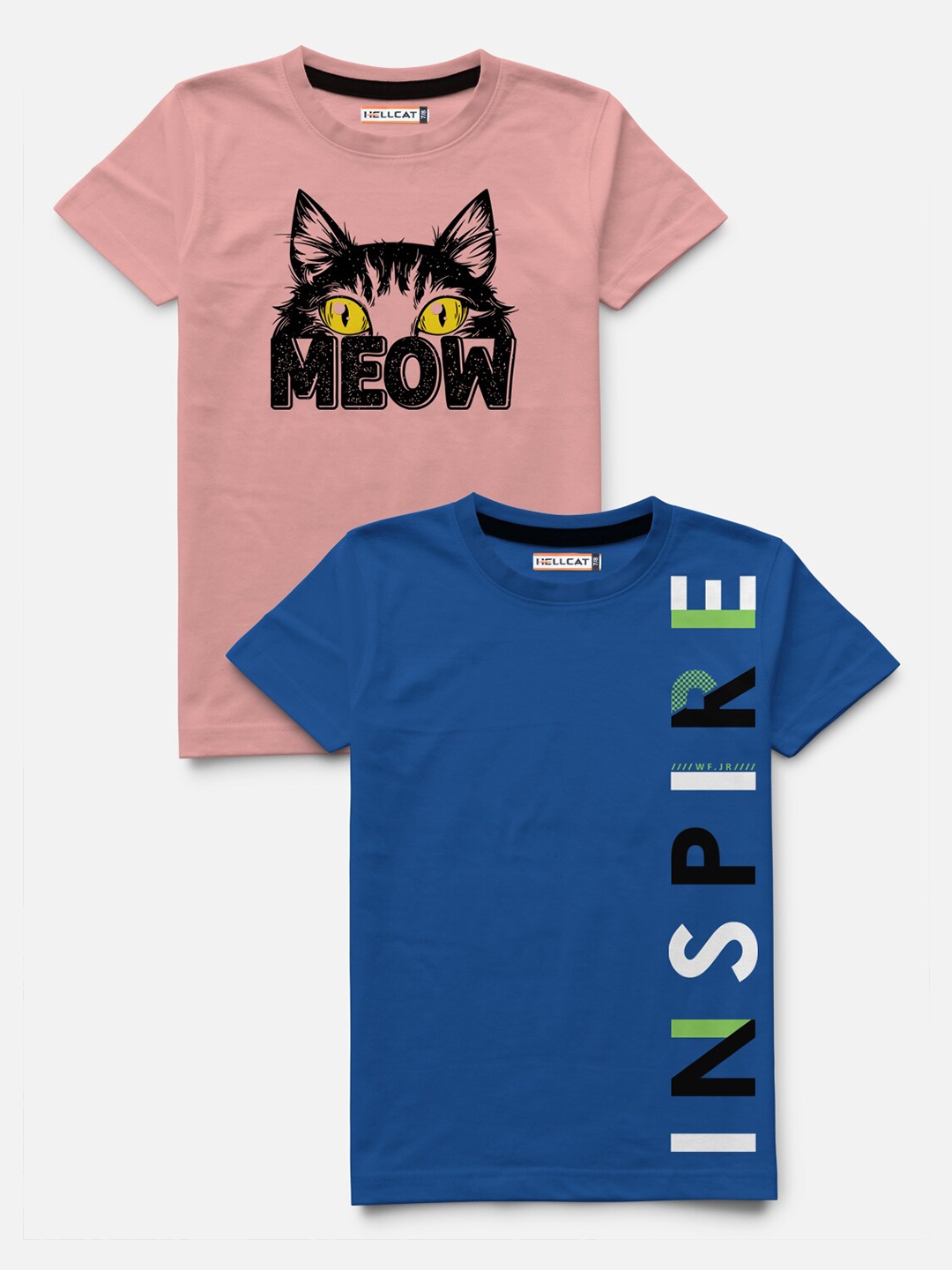 

HELLCAT Boys Pack of 2 Typography Printed Cotton T-shirt, Blue