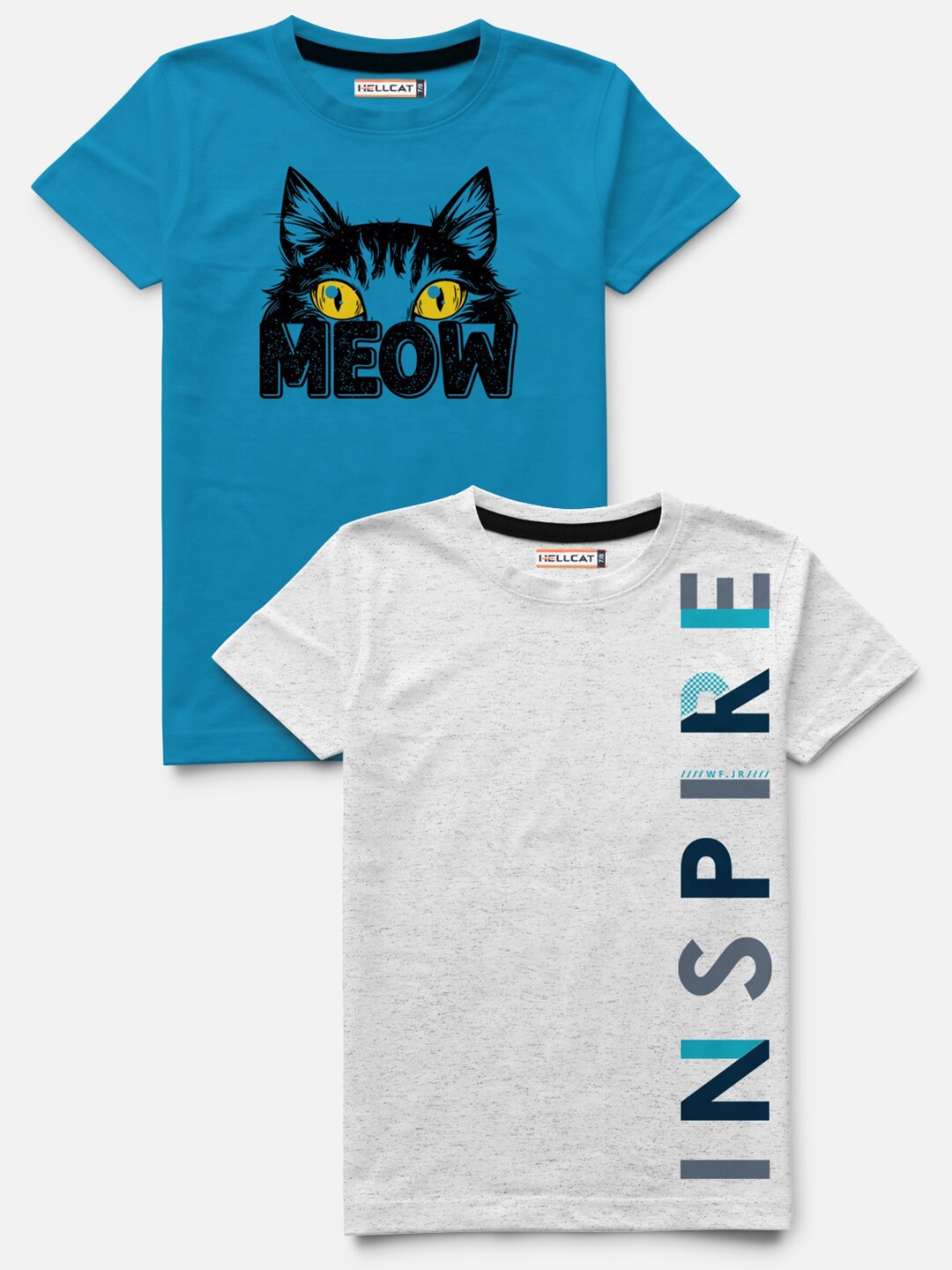 

HELLCAT Boys Grey & Blue Pack of 2 Typography Printed Bio Finish T-shirt
