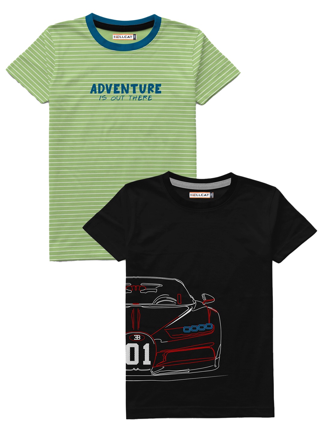 

HELLCAT Boys Green & Black 2 Printed Cotton Bio Finish T-shirt
