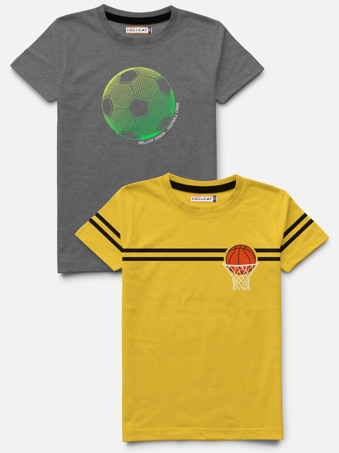 

HELLCAT Boys Yellow & Grey Set Of 2 Printed Bio Finish Regular Fit T-shirt