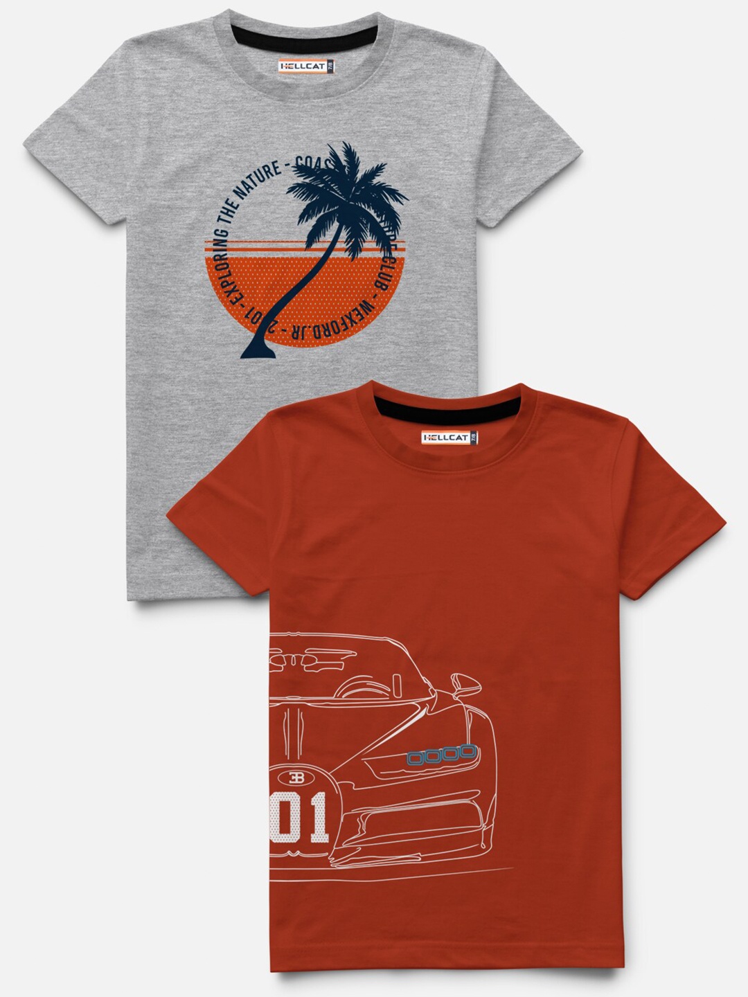 

HELLCAT Boys Pack Of 2 Red & Grey Typography Printed Cotton Bio Finish T-shirt