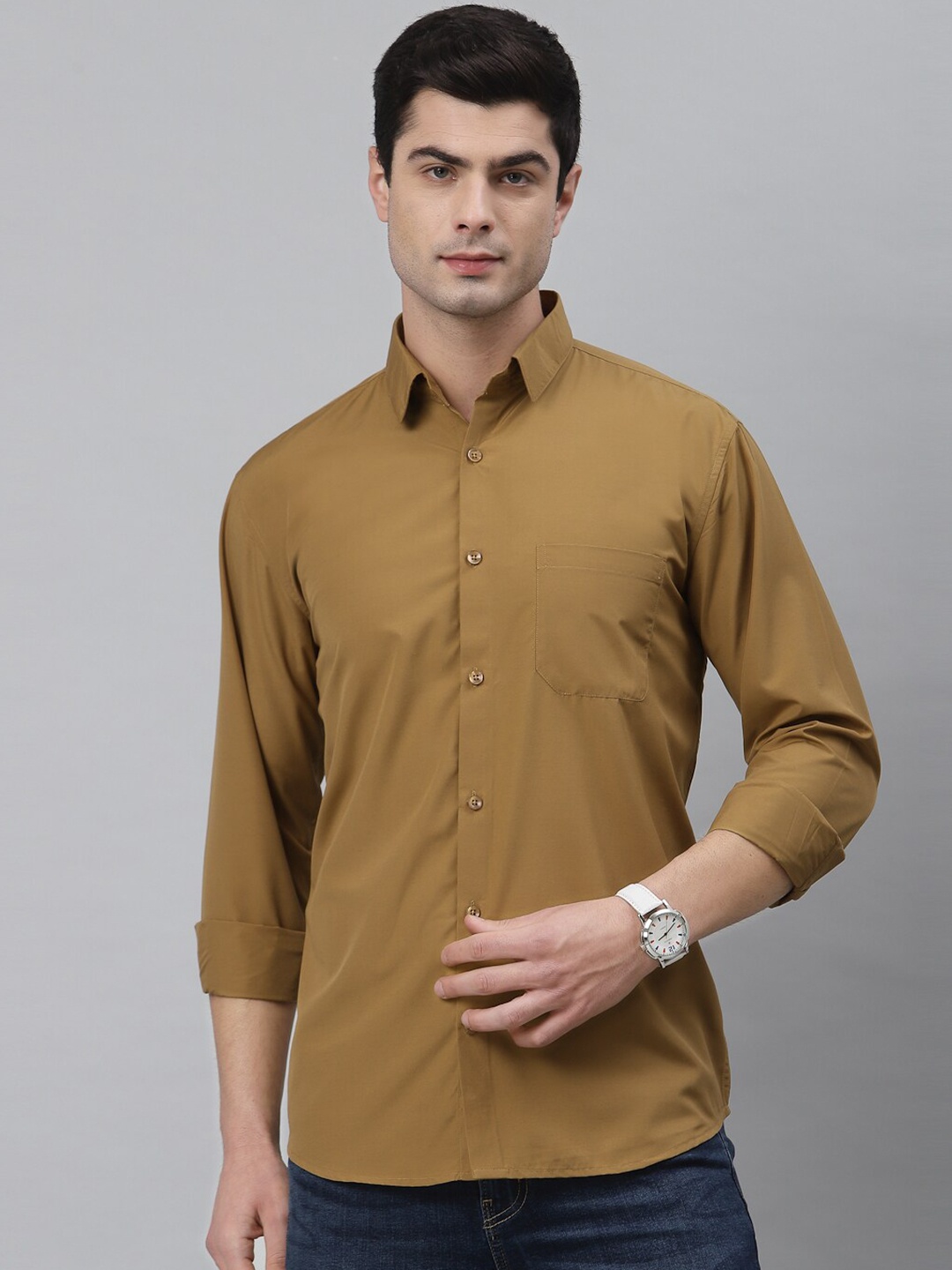 

NEUDIS Men Khaki Solid Formal Shirt