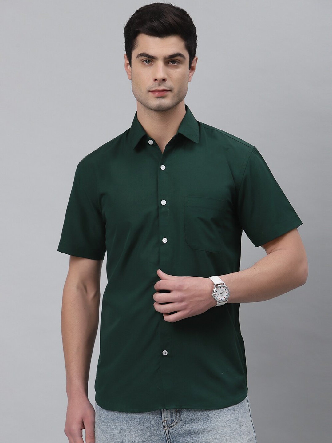 

NEUDIS Men Green Half Sleeves Classic Formal Shirt