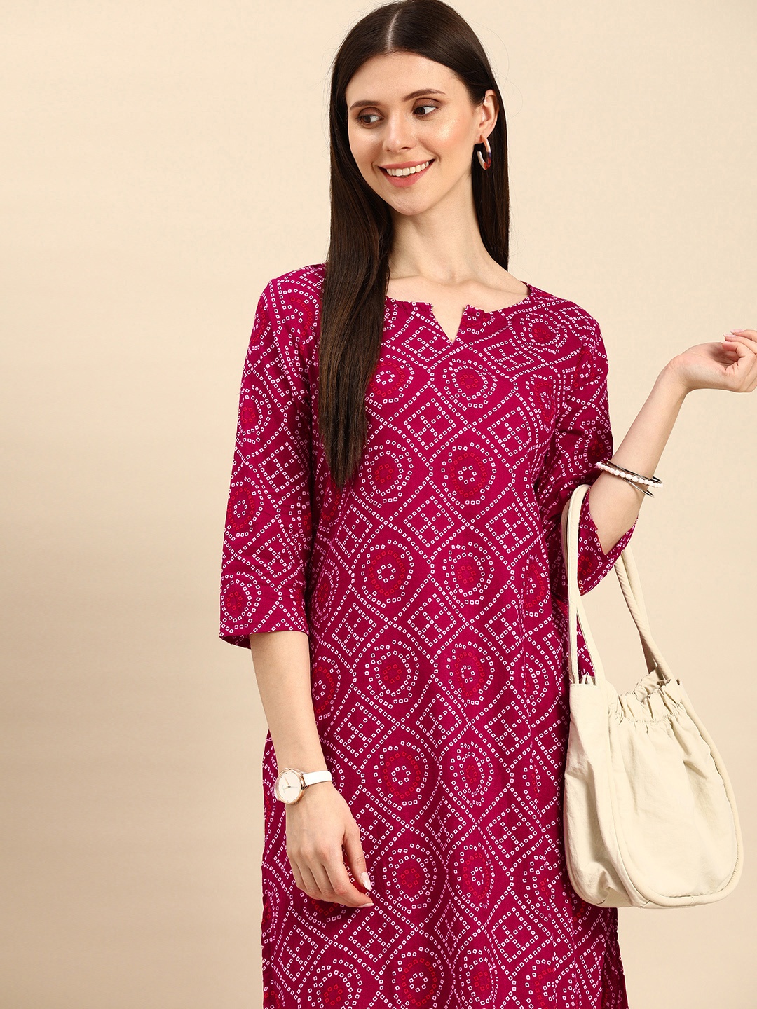 

Anouk Women Purple Bandhani Printed Pure Cotton Kurta