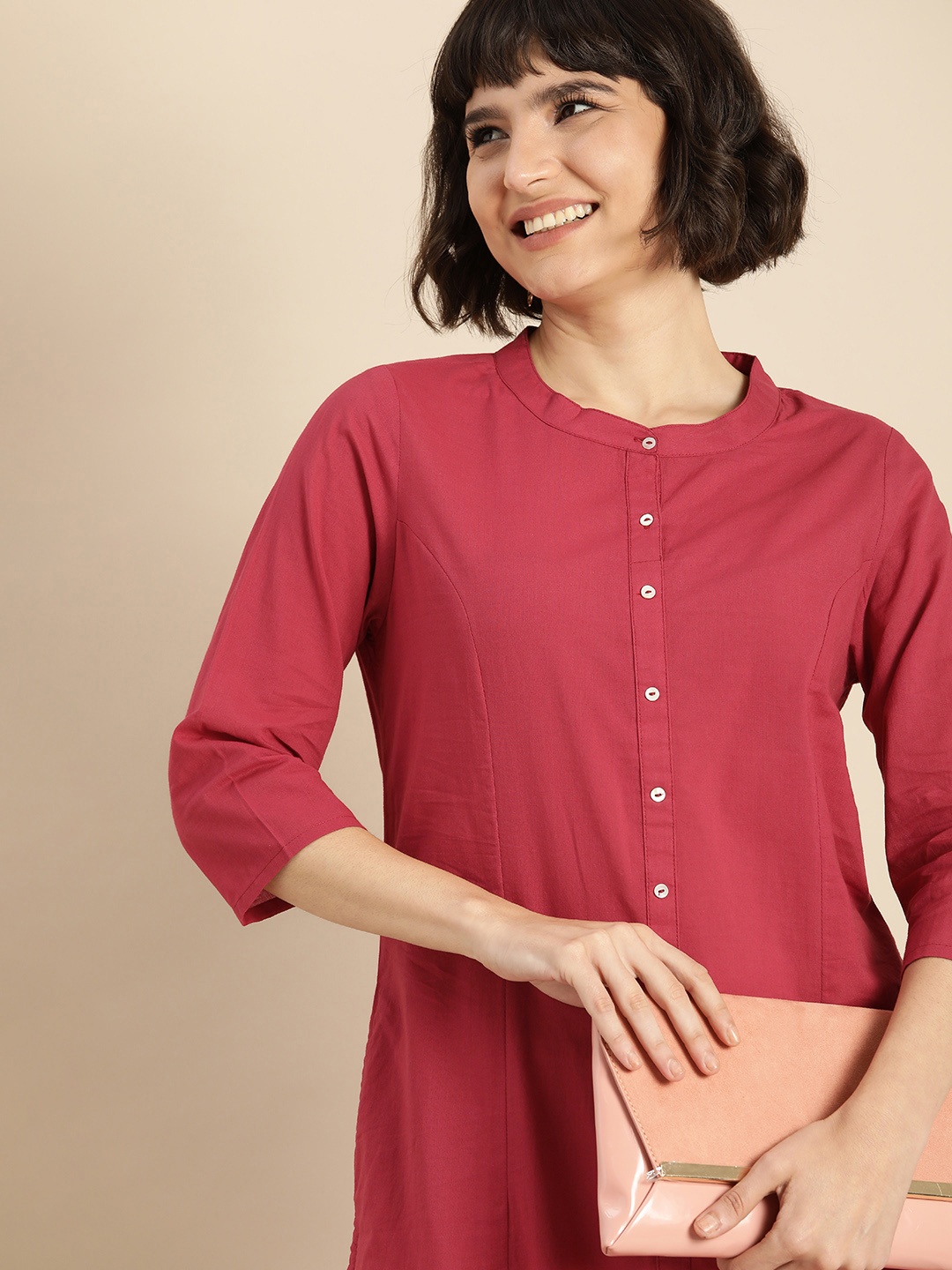 

Anouk Women Pink Solid Pure Cotton Kurta, Red