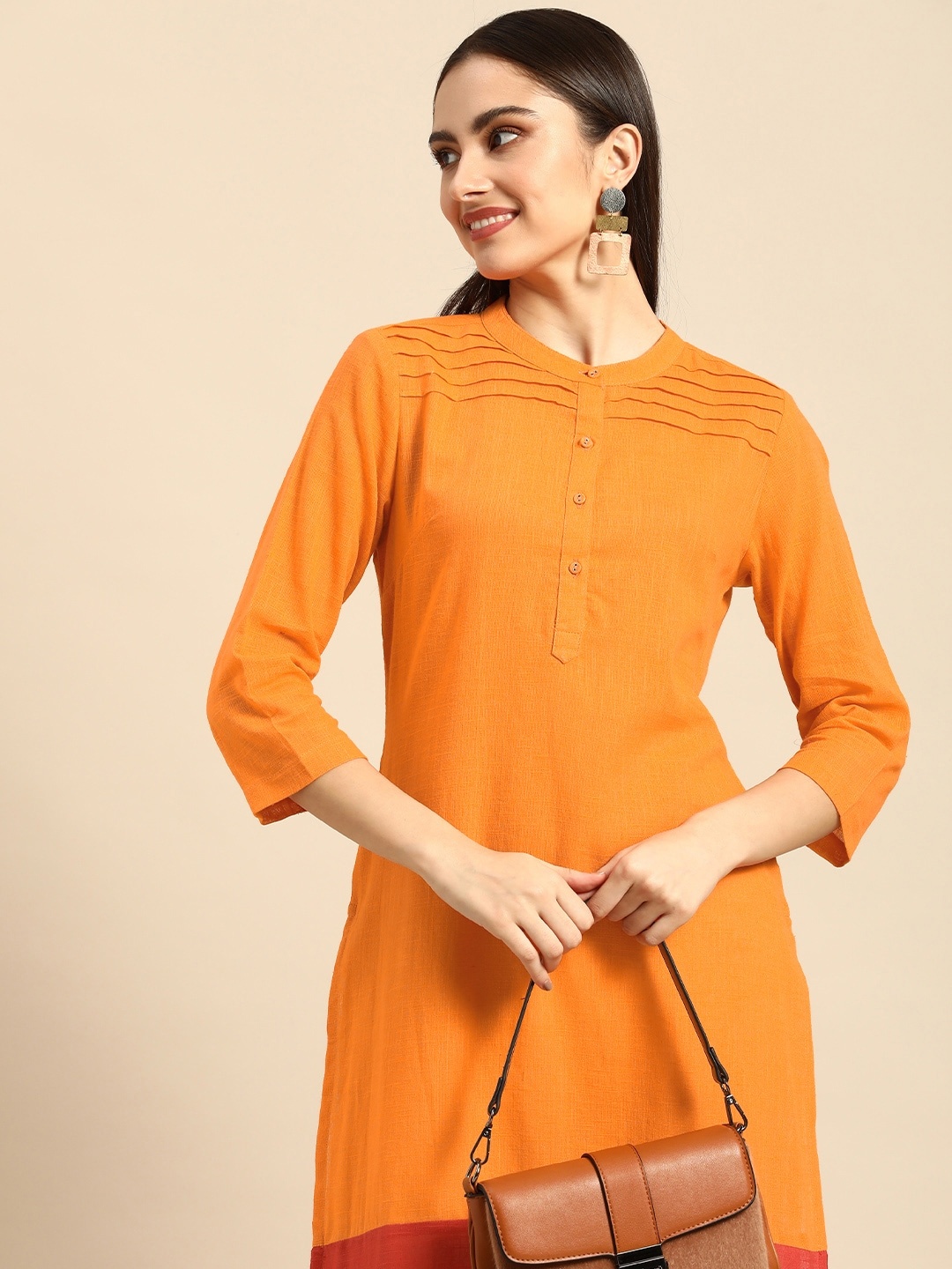 

Anouk Women Orange & Red Colourblocked Kurta