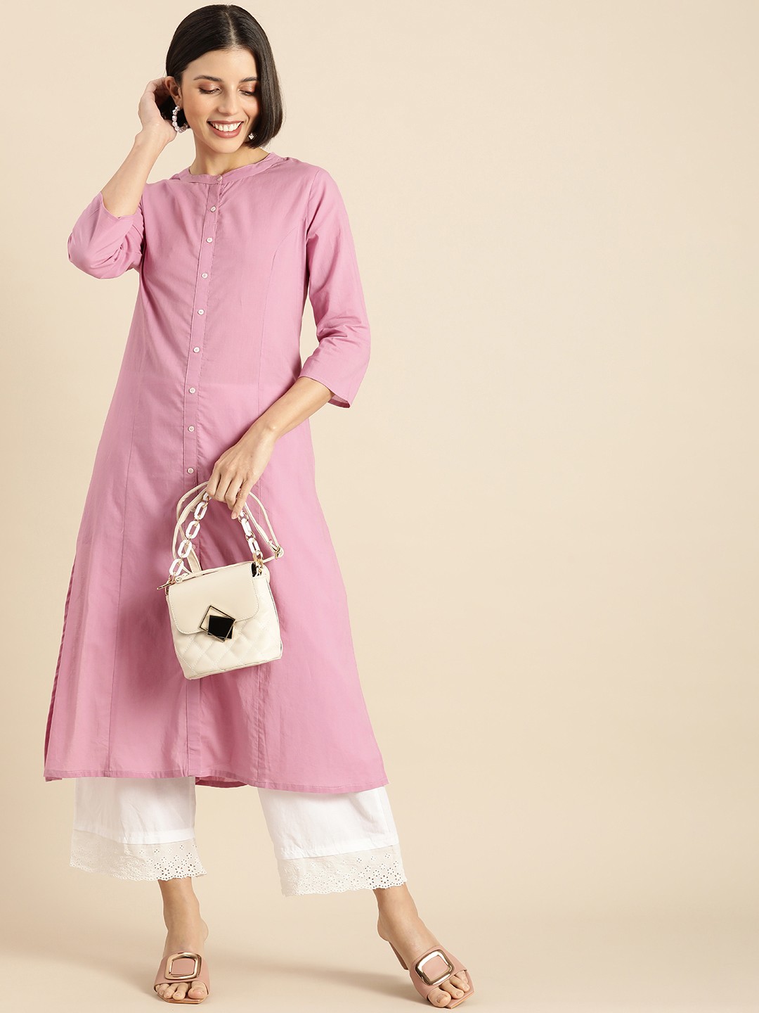 

Anouk Women Purple Solid Pure Cotton Kurta