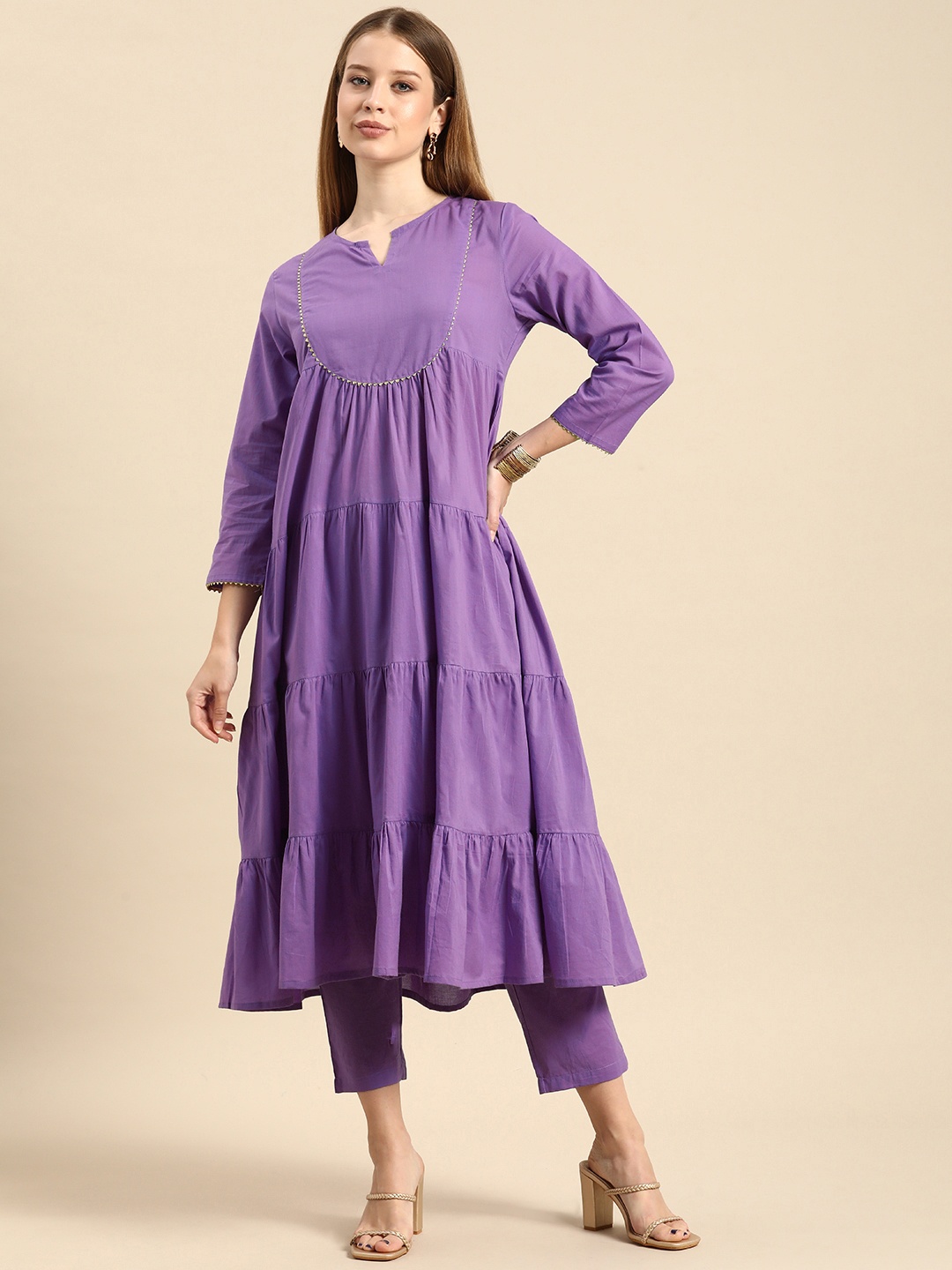 

Anouk Women Purple Pure Cotton Kurta with Trousers