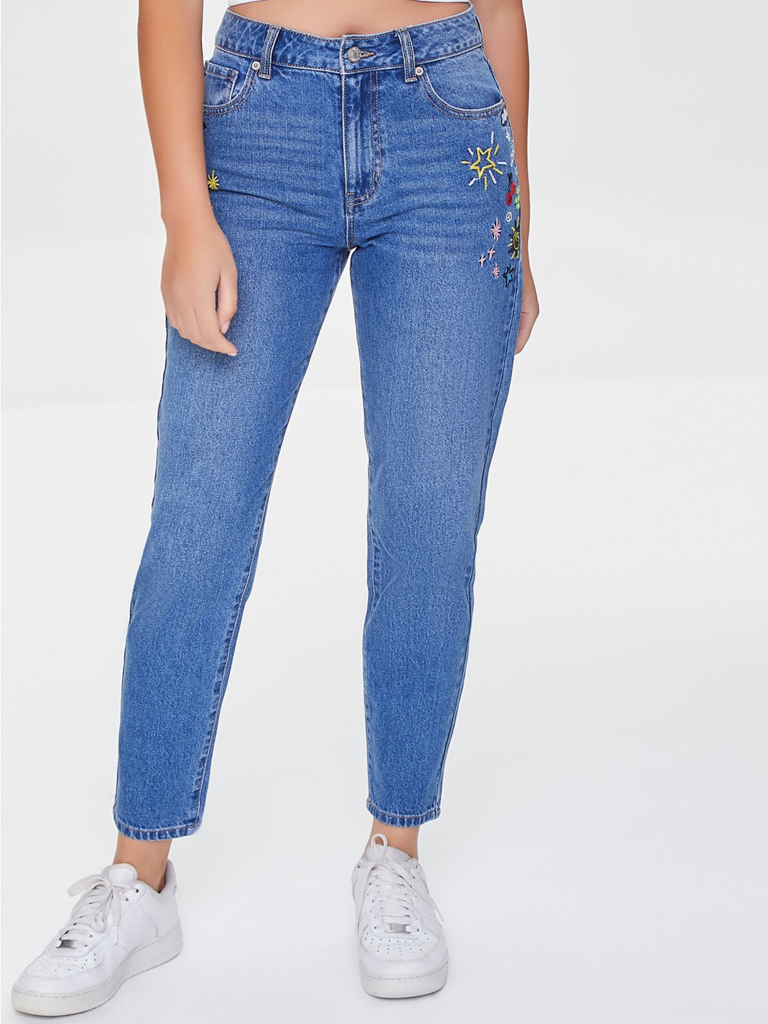 

FOREVER 21 Women Blue Embroidered Jeans