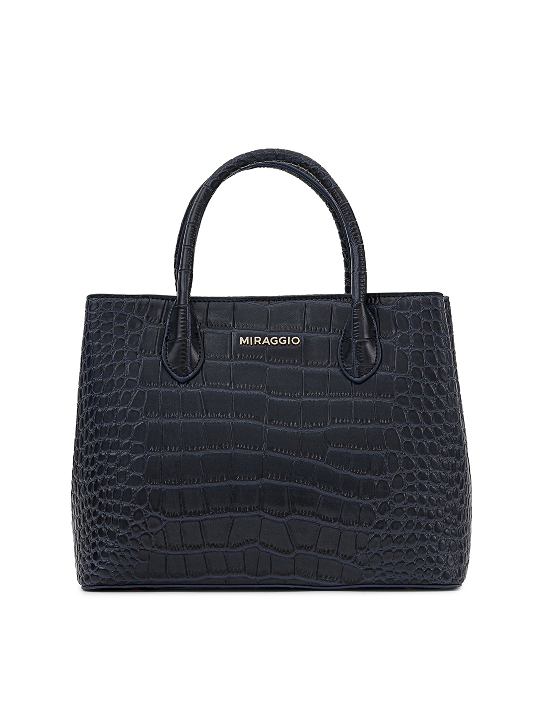 

MIRAGGIO Women Navy Blue Croc-Textured Structured Handheld Bag
