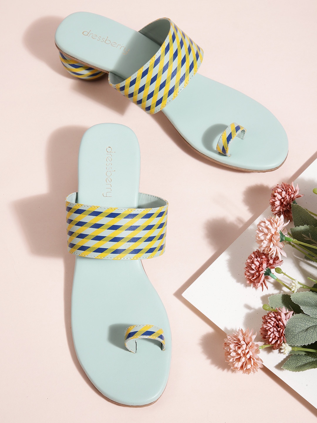 

DressBerry Mint Green & Navy Blue Printed Block Heels