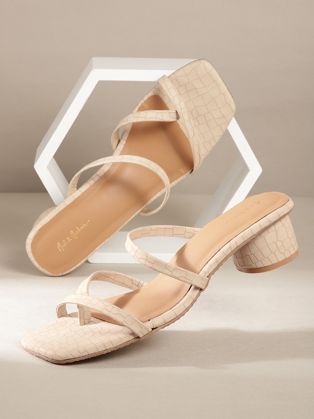 

Mast & Harbour Textured Block Heels, Beige