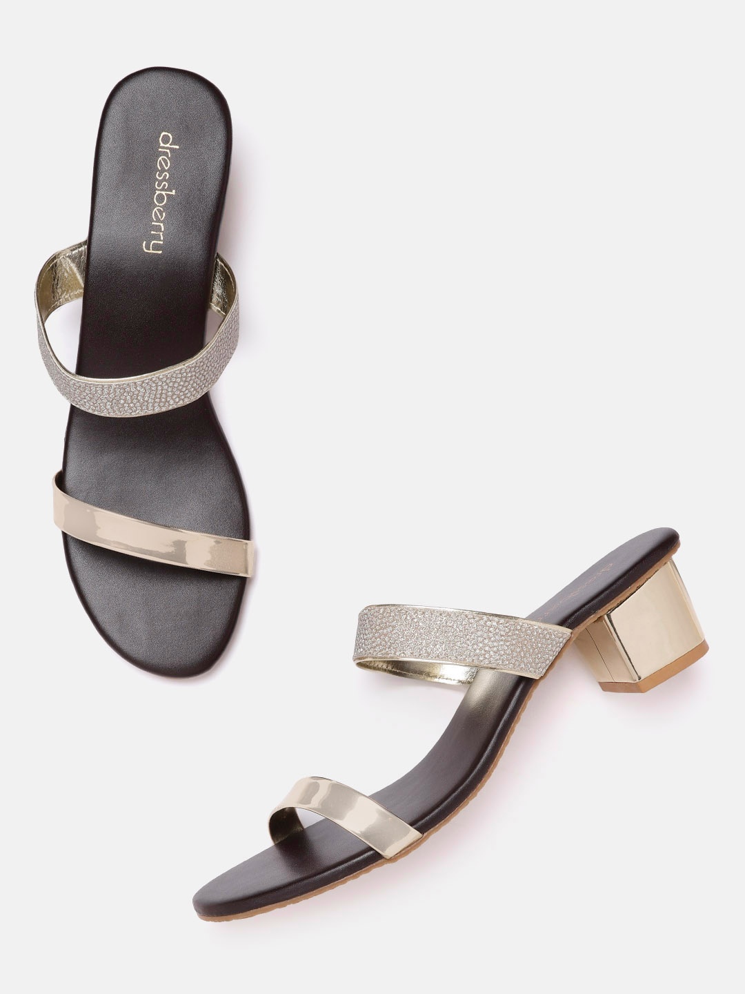 

DressBerry Women Gold-Toned Glitter Detail Block Heels