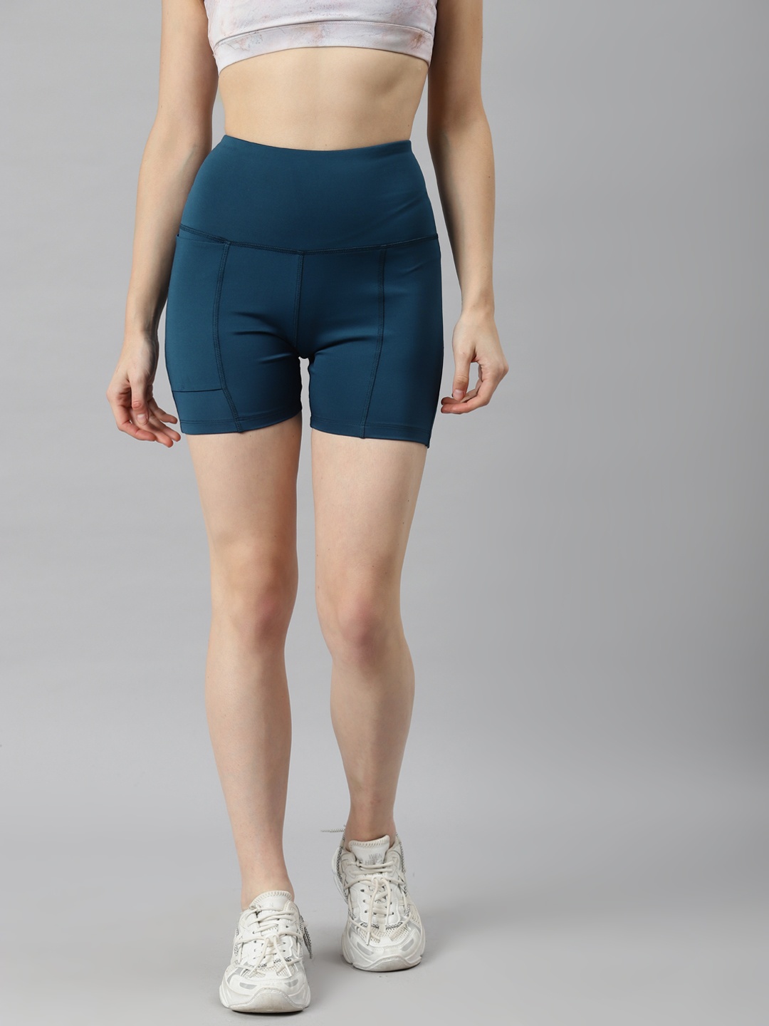 

PICOT Women Teal Green Skinny Fit High-Rise Biker Shorts