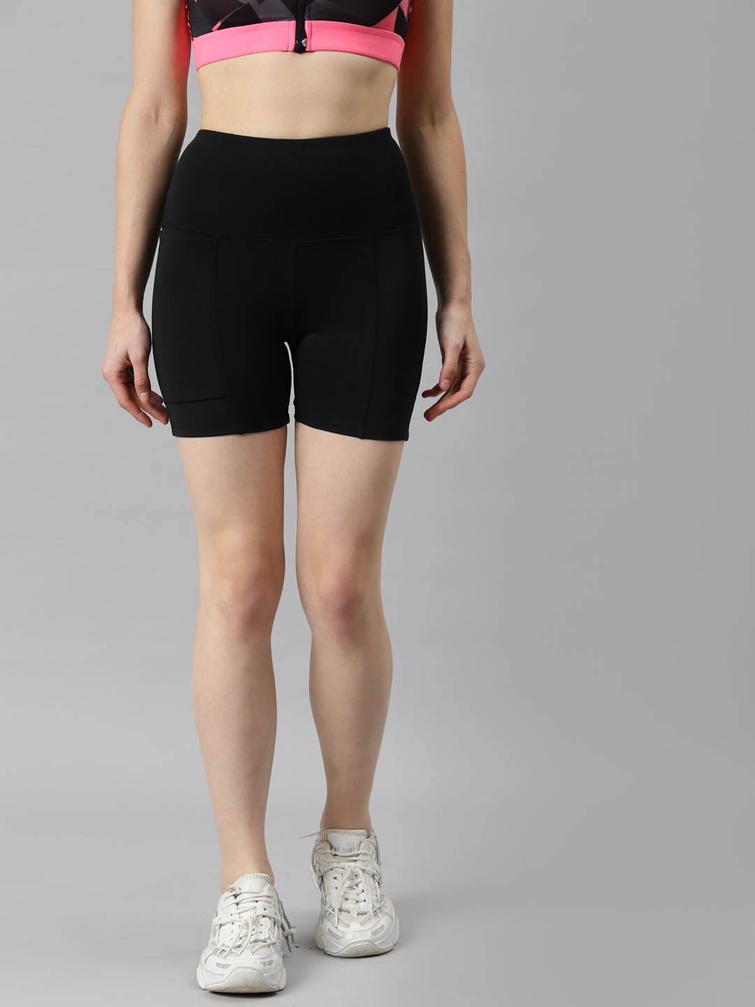 

PICOT Women Black Skinny Fit High-Rise Gym Sports Shorts