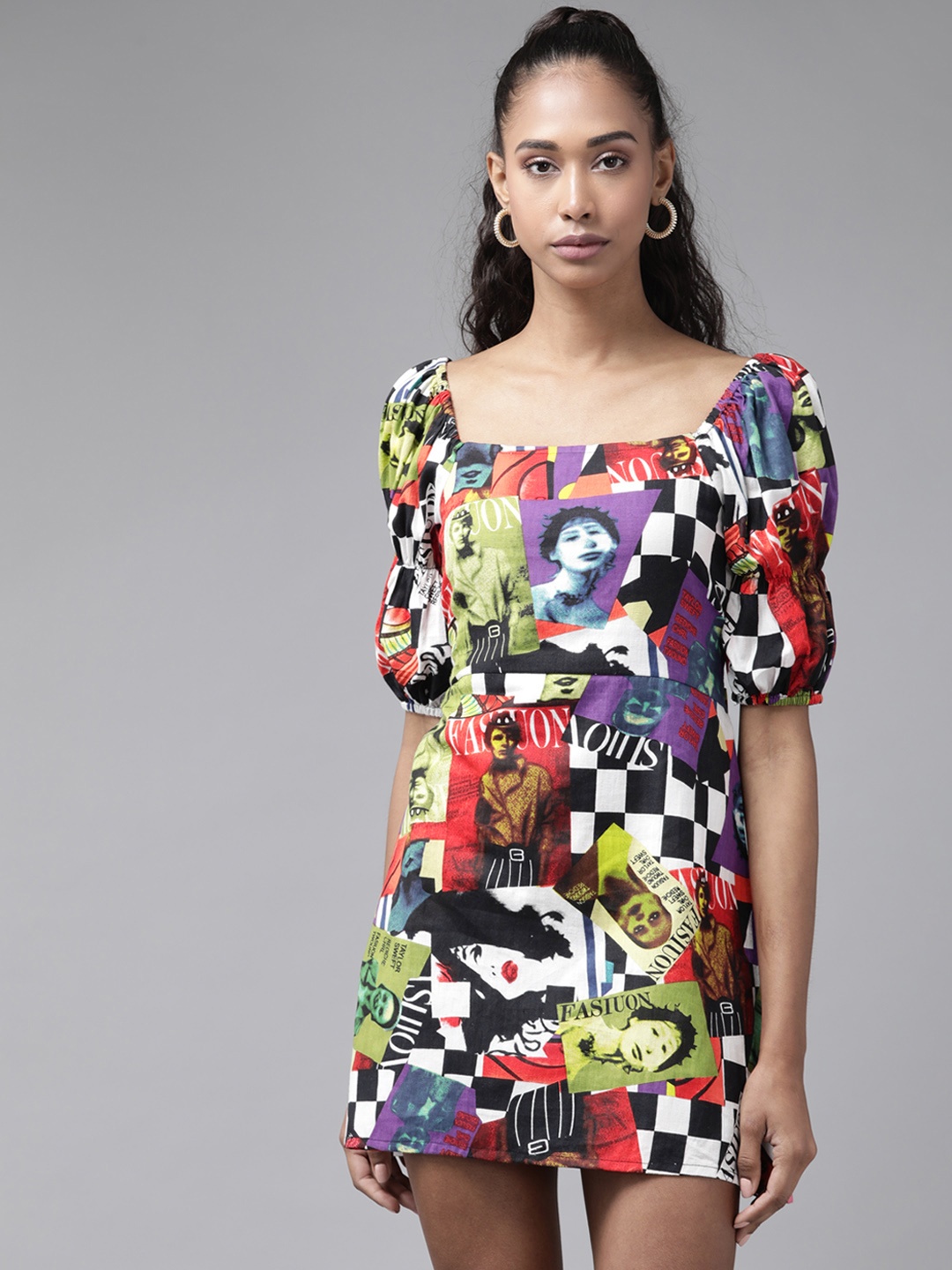 

The Dry State Multicoloured Cotton Printed Mini A-Line Dress, Multi