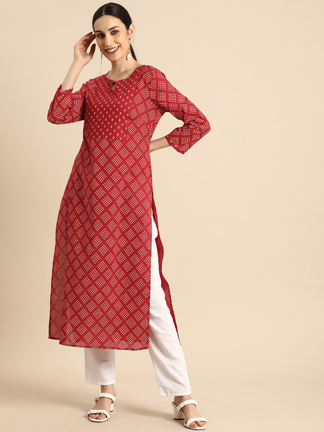 

Anouk Women Red Ethnic Motifs Printed Keyhole Neck Kurta