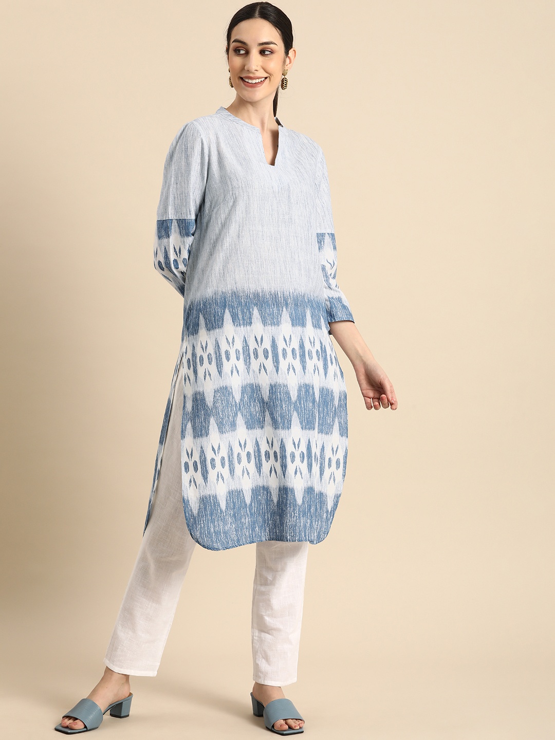 

Anouk Women Blue Ethnic Motifs Printed Kurta