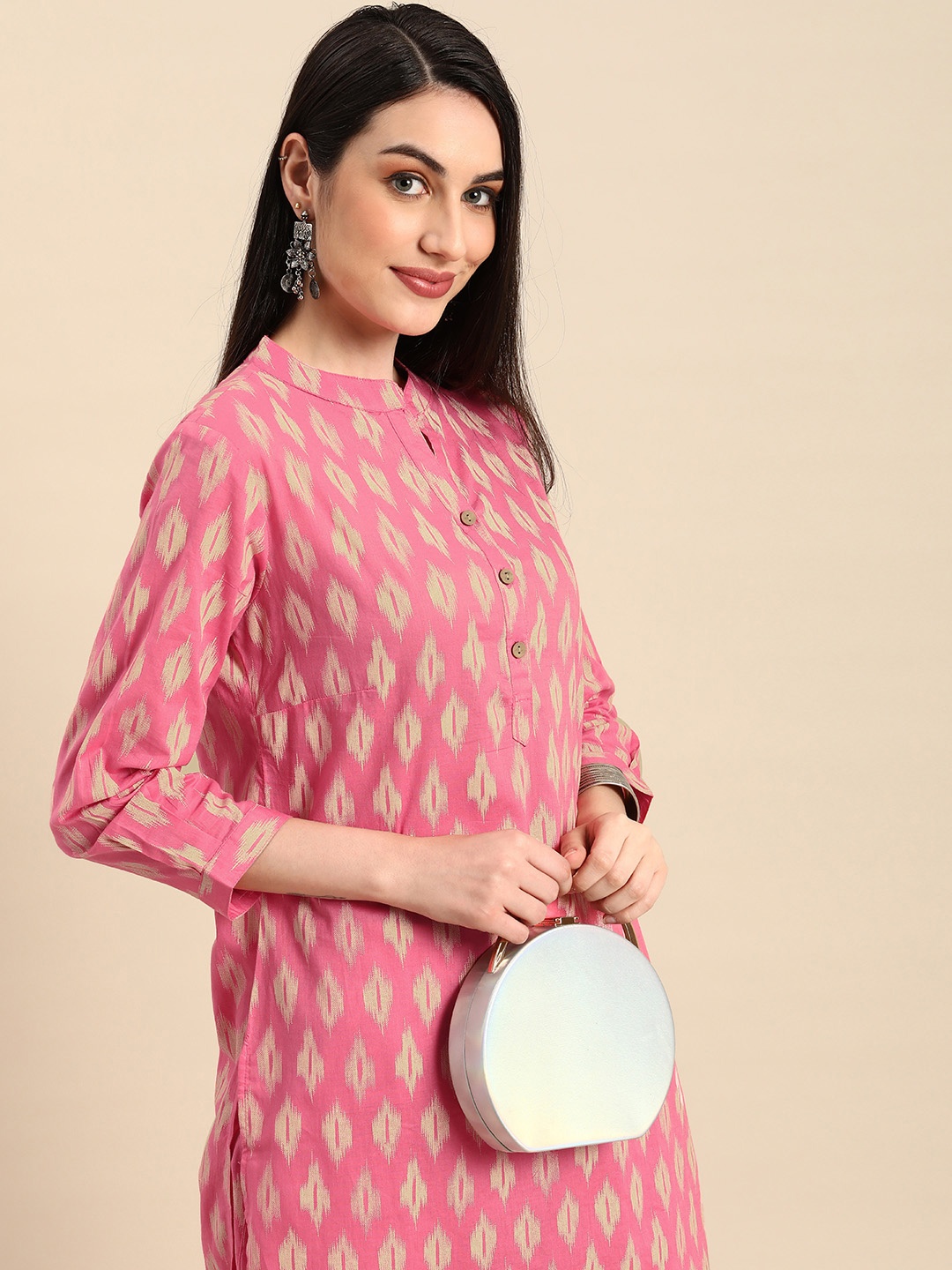 

Anouk Women Pink & Beige Printed Pure Cotton Kurta with Trousers