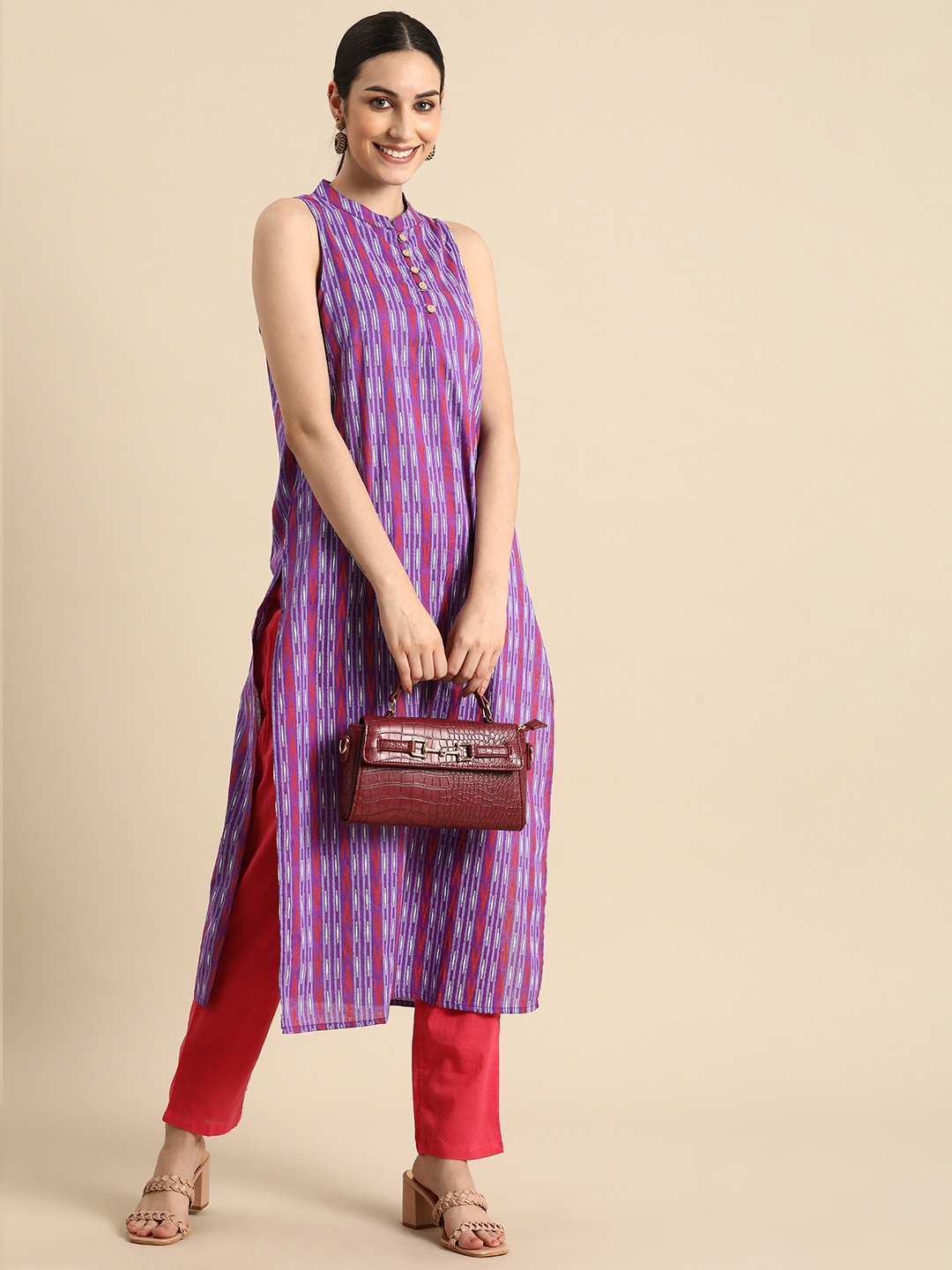 

Anouk Women Purple & Pink Ethnic Motifs Printed Kantha Work Kurta