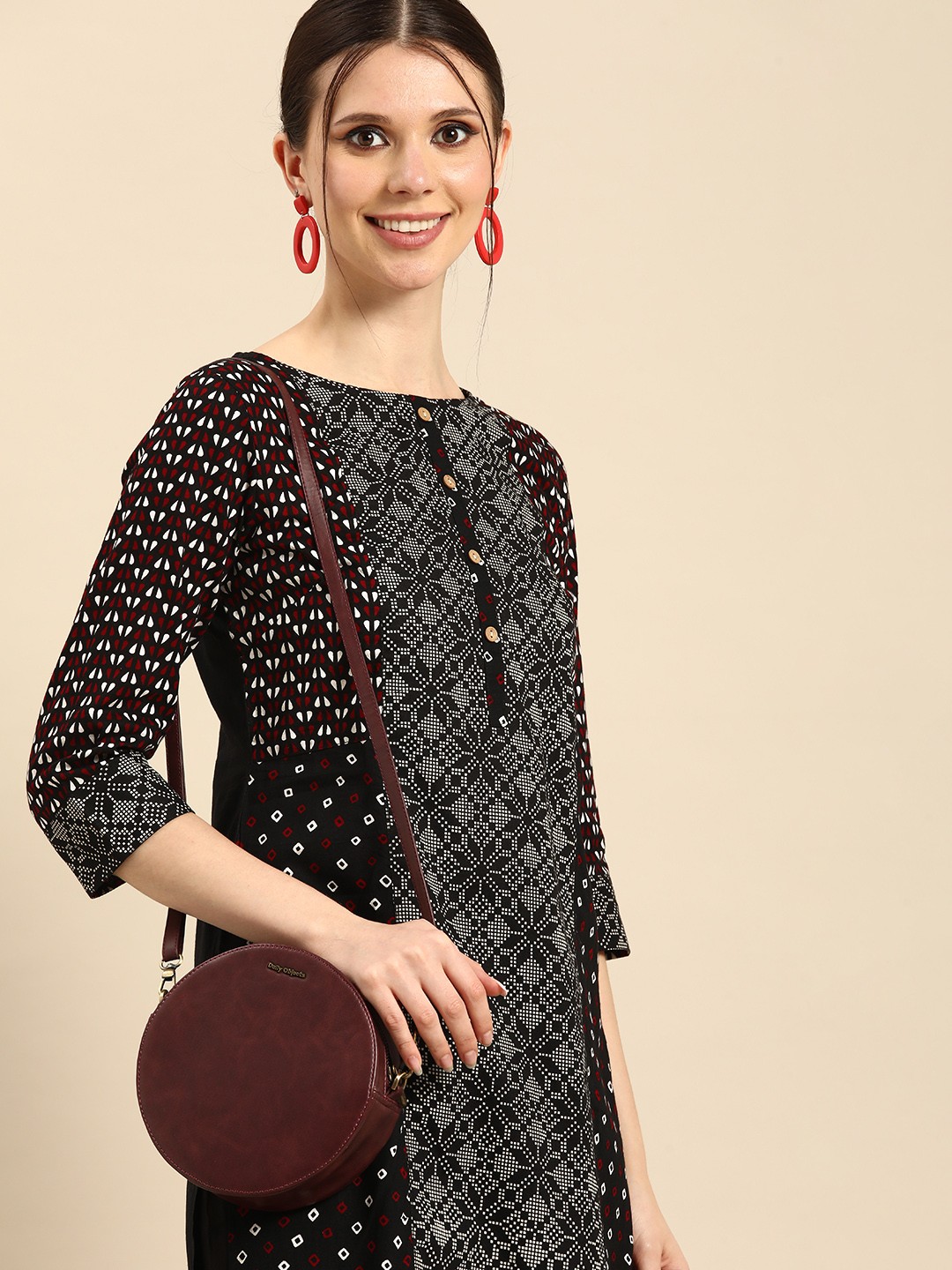 

Anouk Women Black Ethnic Motifs Printed Pure Cotton Kurta with Trousers
