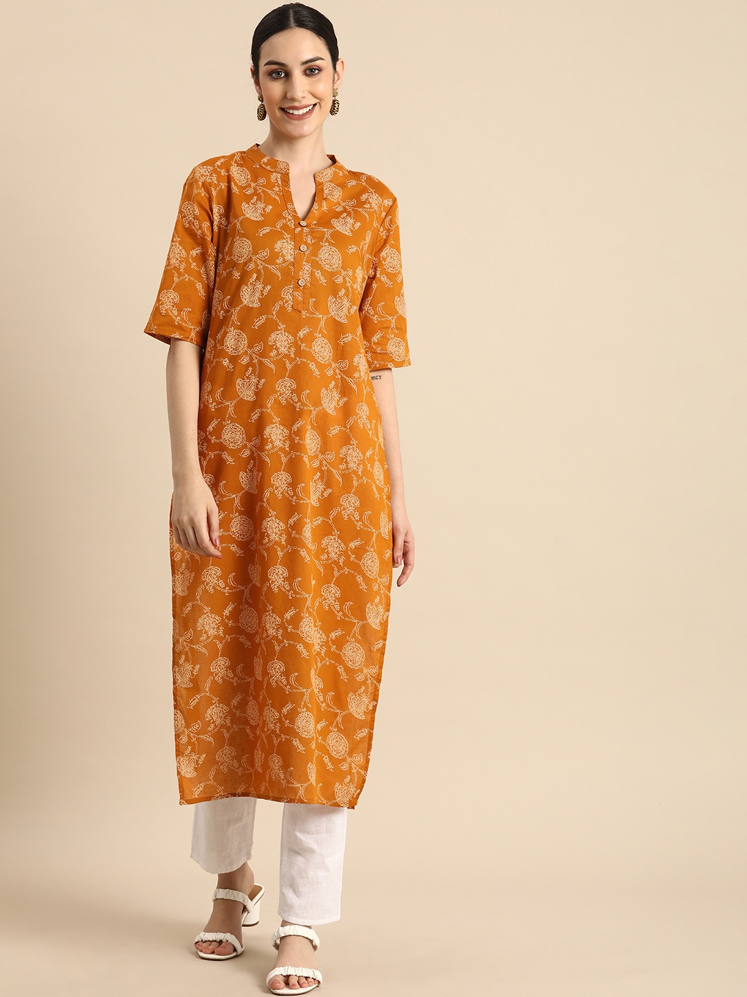 

Anouk Women Mustard Yellow Ethnic Motifs Printed Kurta