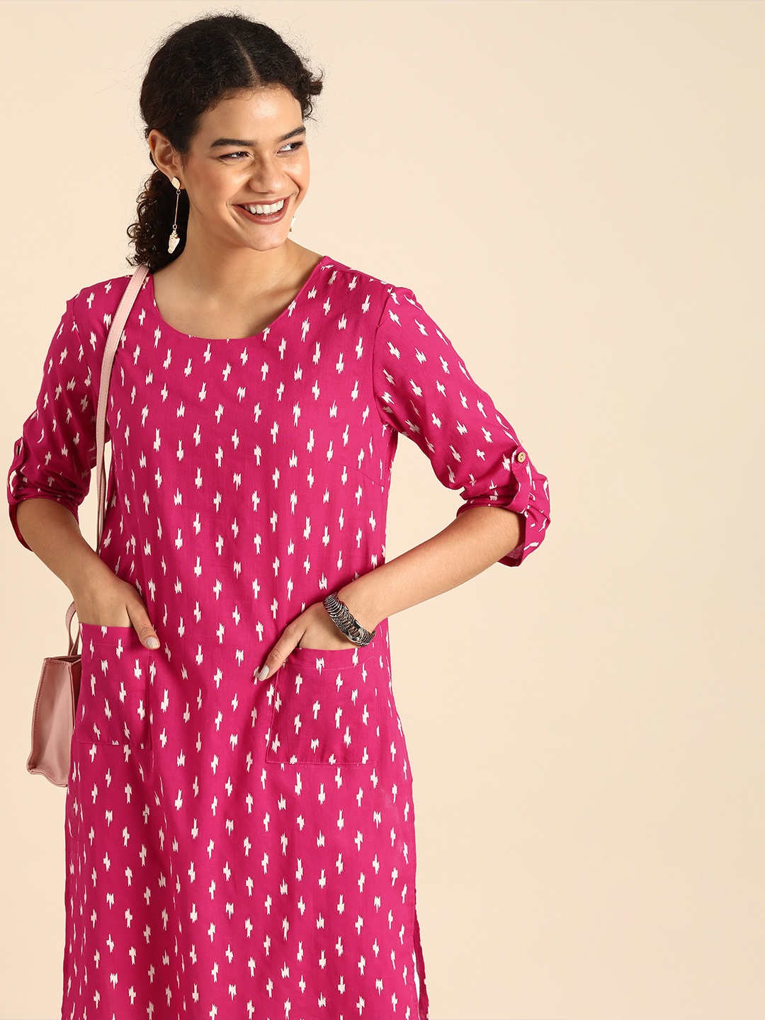 

Anouk Women Pink & White Printed Kurta