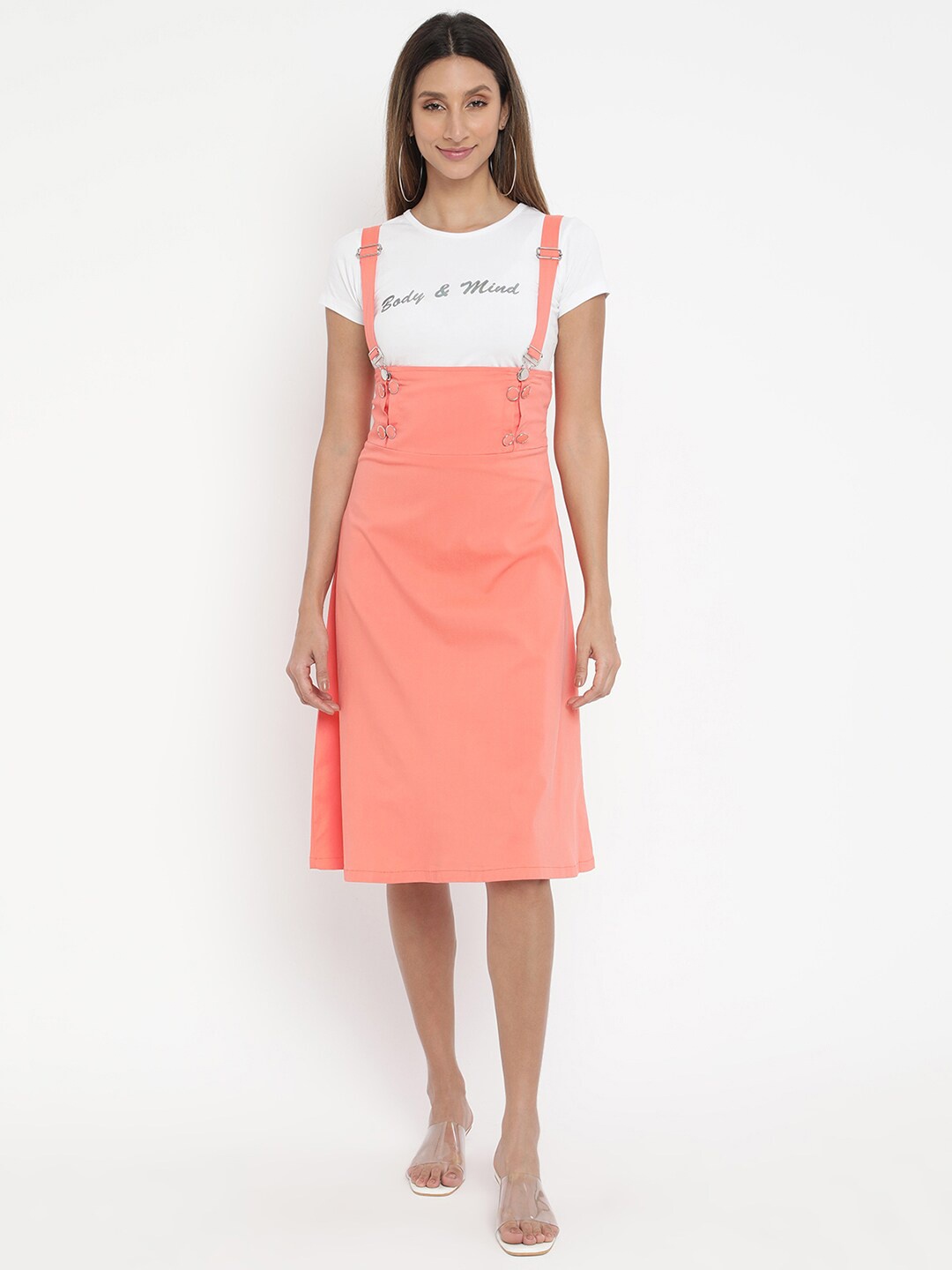 

V2 Value & Variety Women Coral & White Pinafore Dress