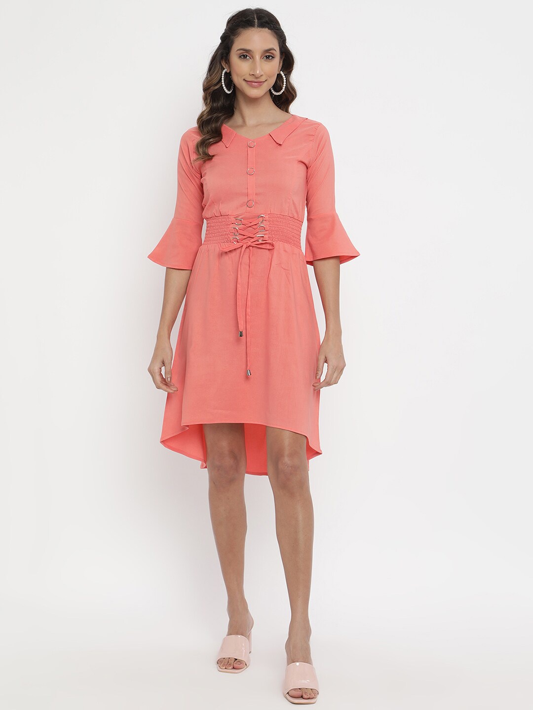 

V2 Value & Variety Peach-Coloured Cotton A-Line Dress