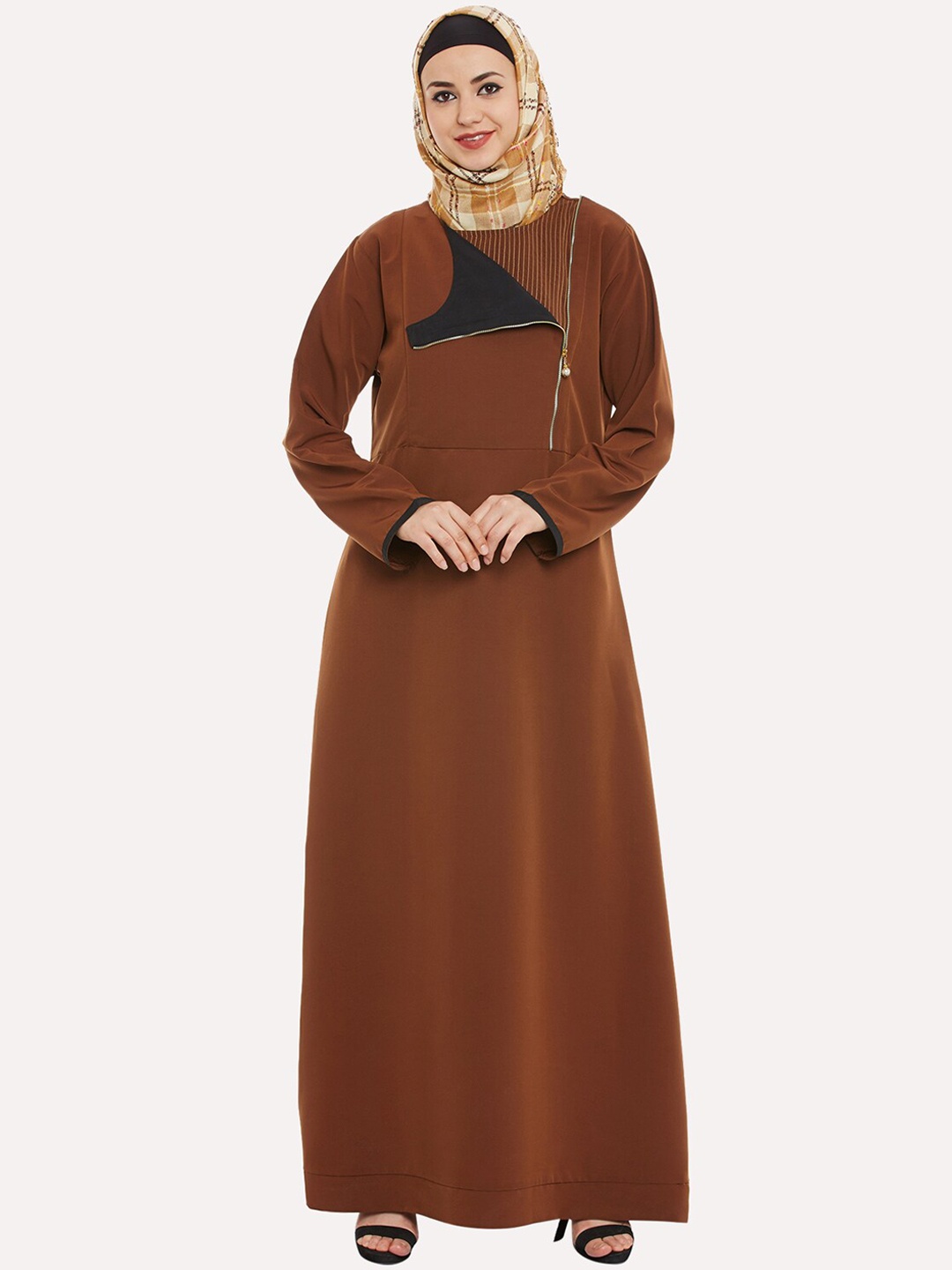 

MOMIN LIBAS Women Brown Solid Abaya Burqa