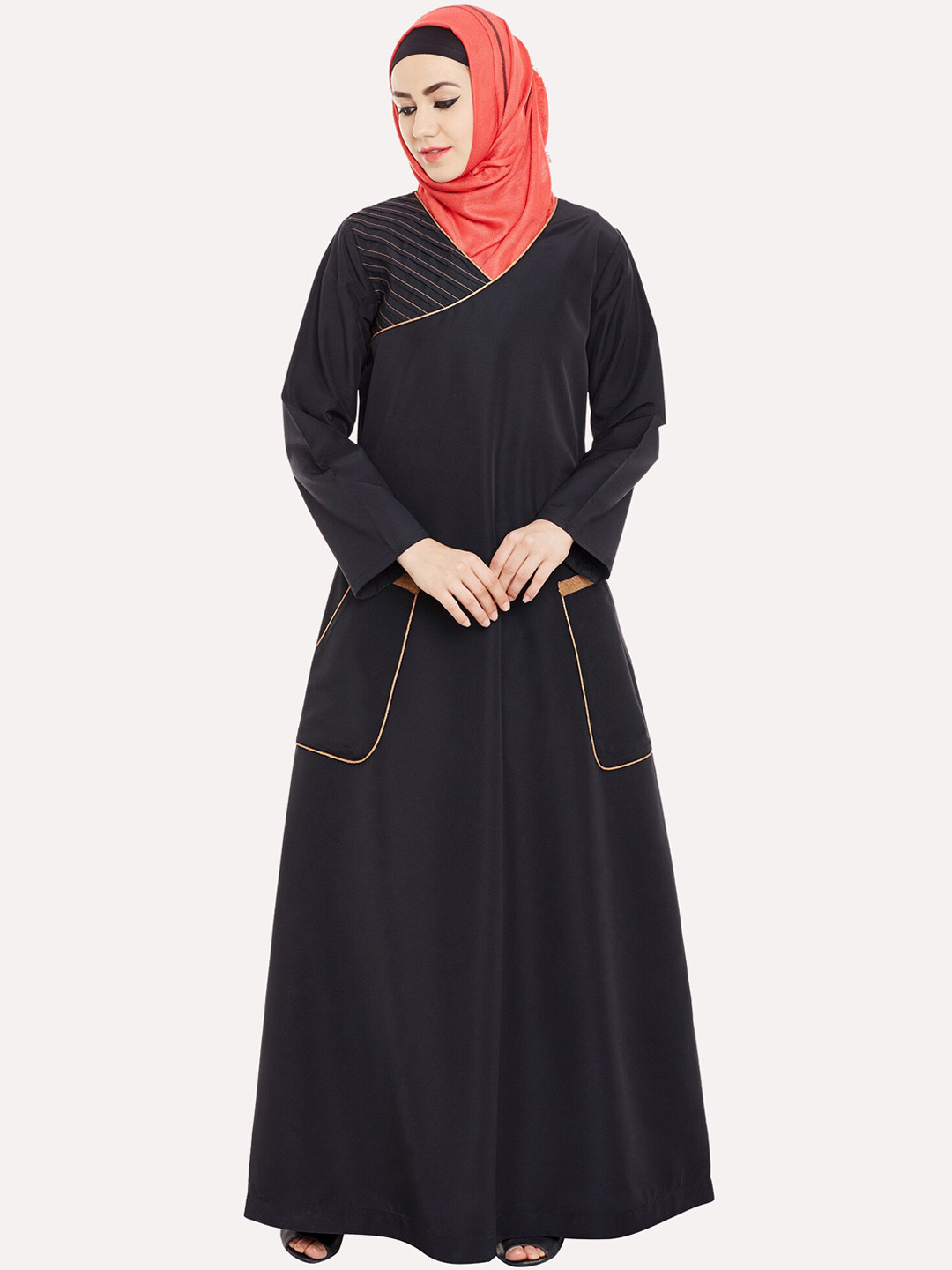 

MOMIN LIBAS Women Black & Beige Abaya Burqa